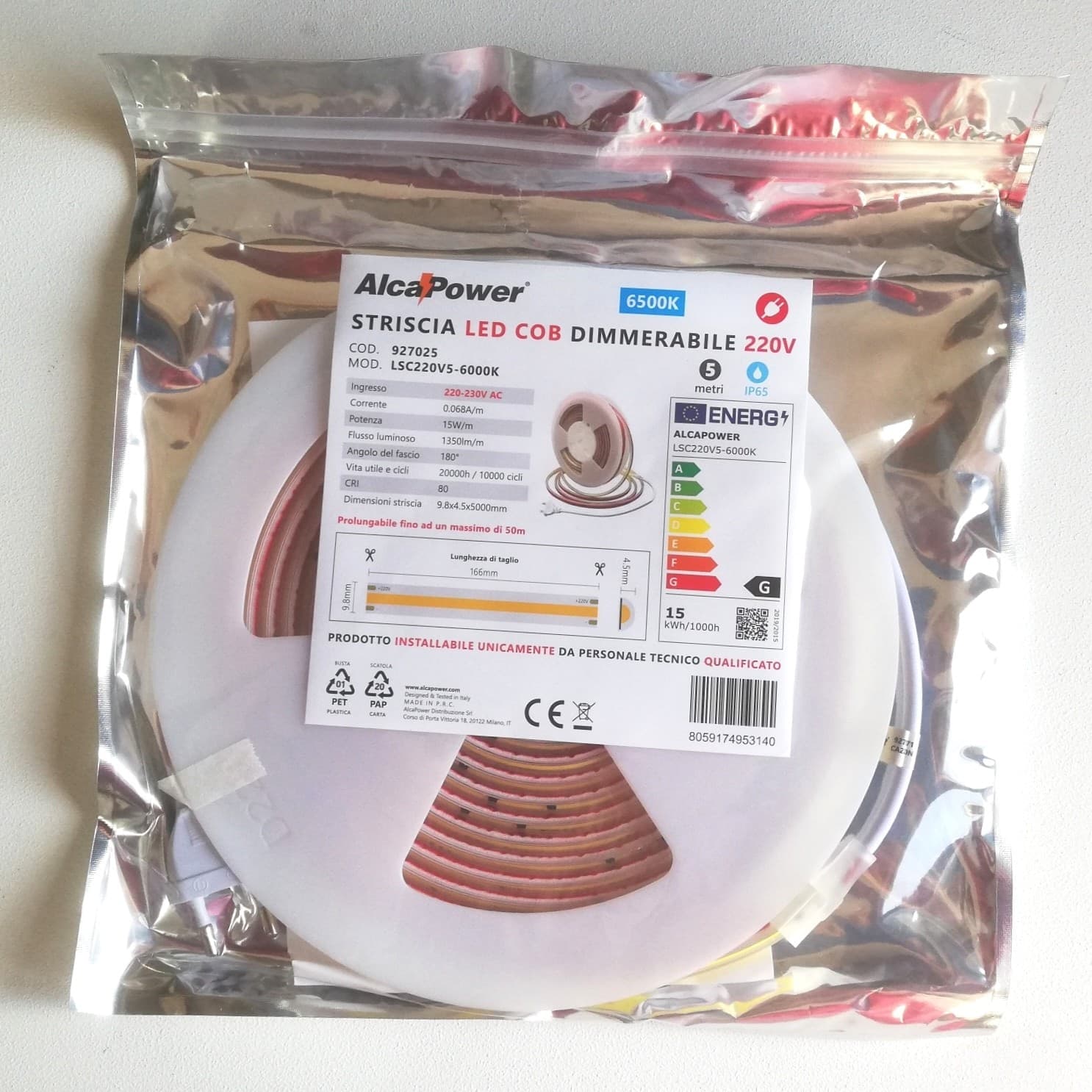 Striscia LEDCOB IP65 da 5m 6500K 220V 15W/m 1350lm/m in Nastri LED Aloiserw.com - Altomonte, commercioVirtuoso.it