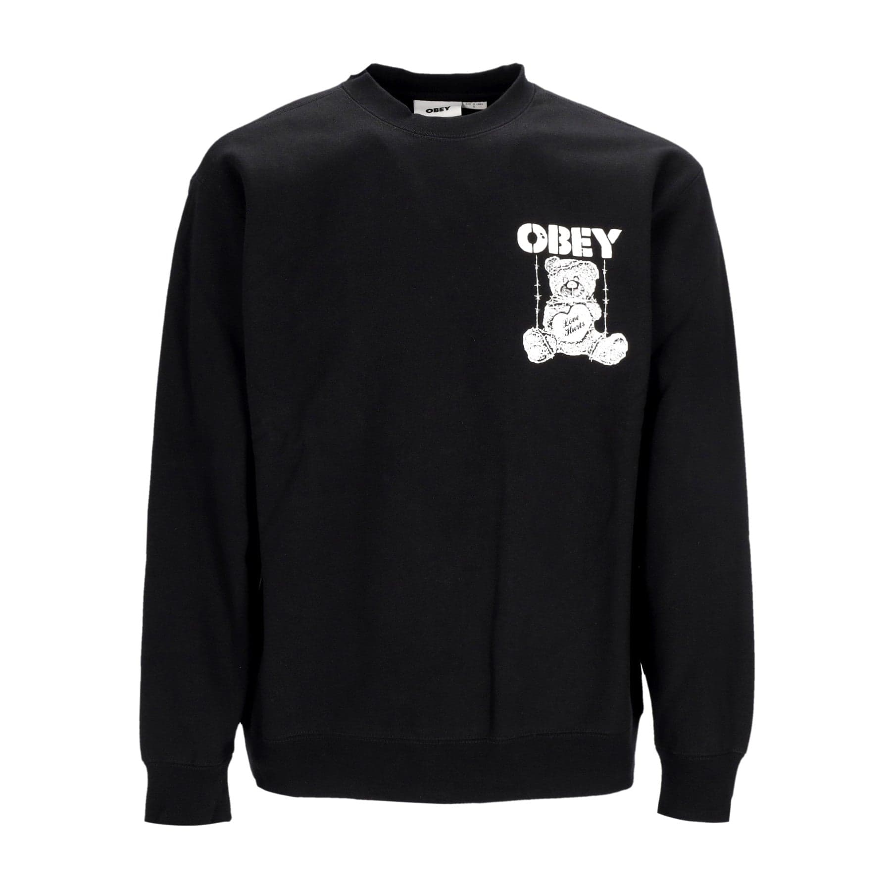 OBEY Felpa Girocollo Uomo Love Hurts Premium Crew Fleece Black da uomo in Felpe senza cappuccio Drestige - Casamassima, commercioVirtuoso.it