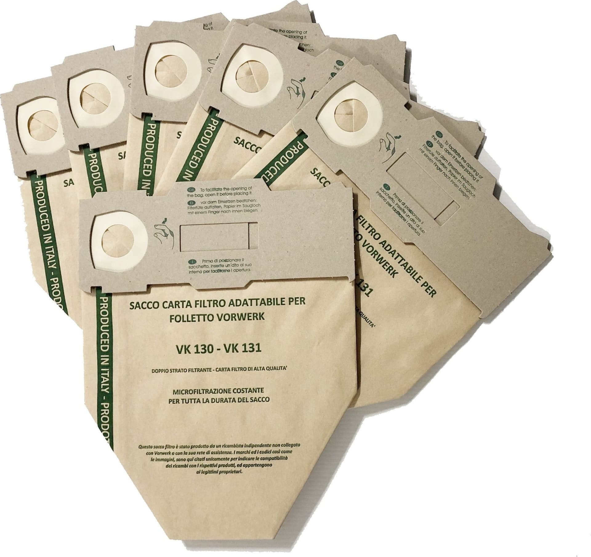 SACCHETTI FOLLETTO VK130 / VK131 IN CARTA NO ORIGINALI -- PZ 6 in prodotto EuroStore07 - Alatri, commercioVirtuoso.it