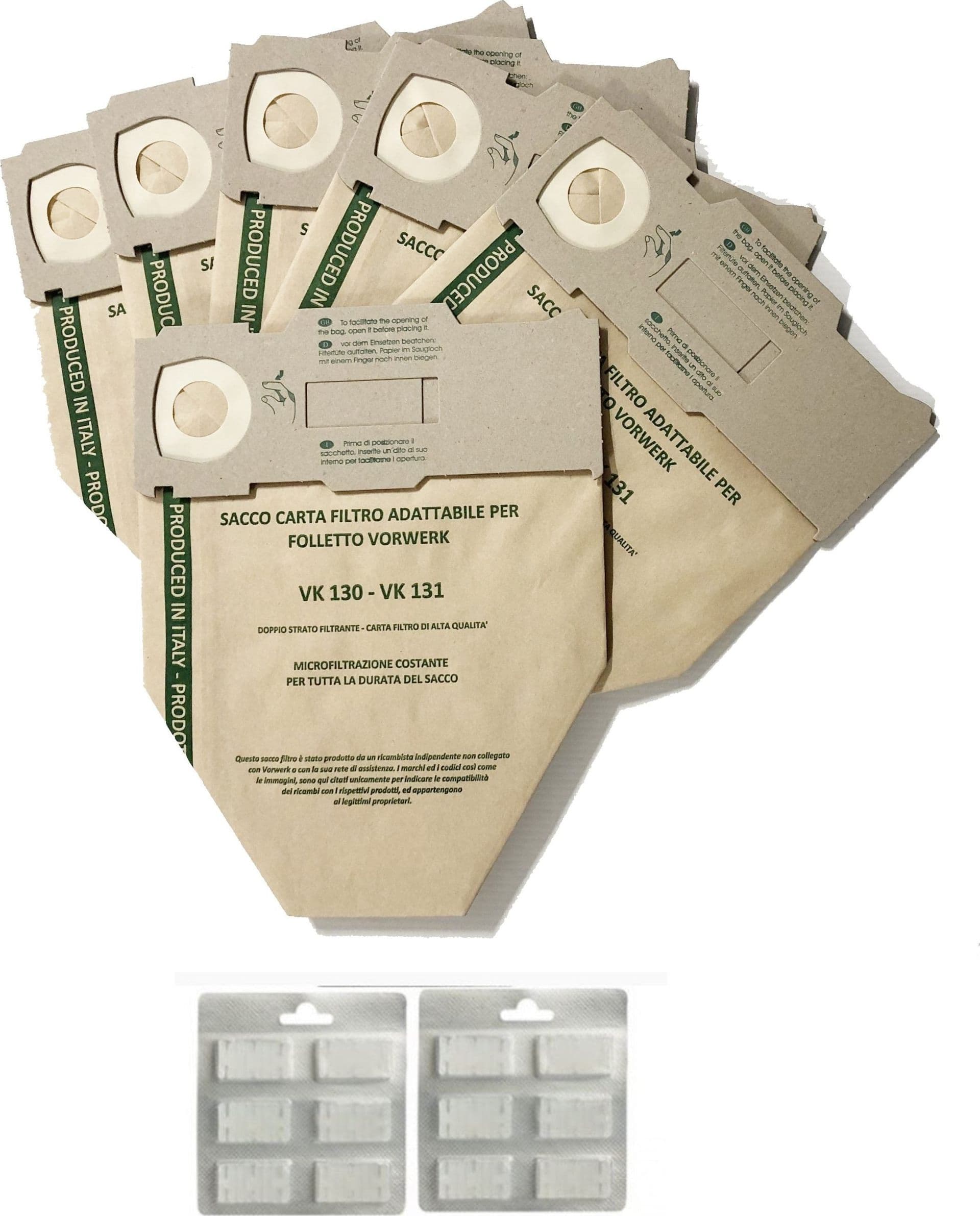 6 SACCHETTI FOLLETTO VK130 / VK131 + 10 PROFUMI NO ORIGINALE in prodotto EuroStore07 - Alatri, commercioVirtuoso.it