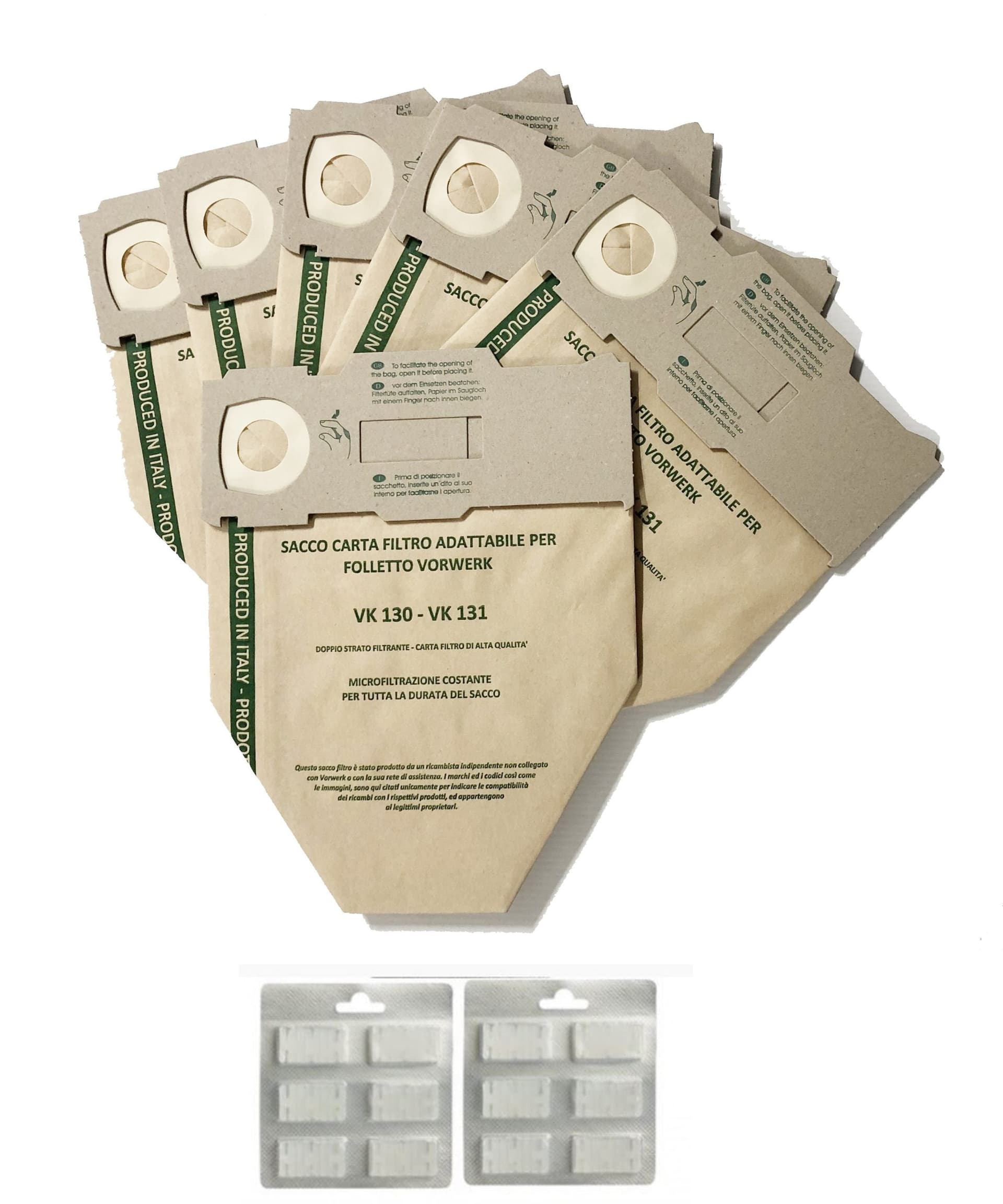 6 SACCHETTI FOLLETTO VK130 / VK131 + 10 PROFUMI NO ORIGINALE in prodotto EuroStore07 - Alatri, commercioVirtuoso.it
