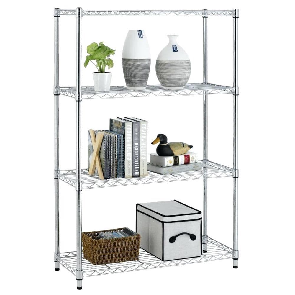 Scaffale 4 Ripiani in Acciaio Inox Cromato Mobile Libreria Multiuso 90x35x137cm