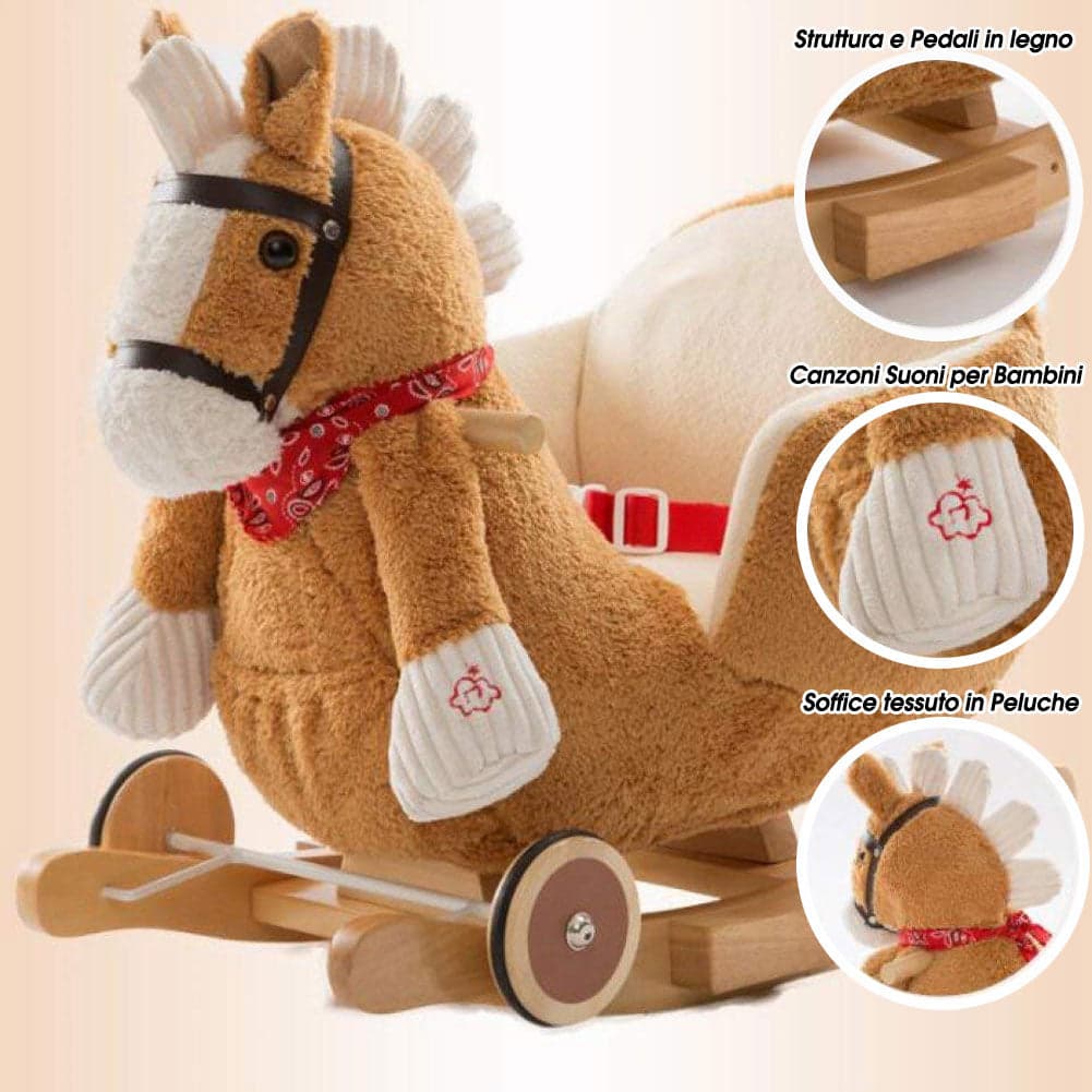 Cavallo a dondolo in legno con ruote Poni Cavalluccio Poltroncina Marrone Chiaro in Cavalli a dondolo e animali Esplodia - Napoli, commercioVirtuoso.it