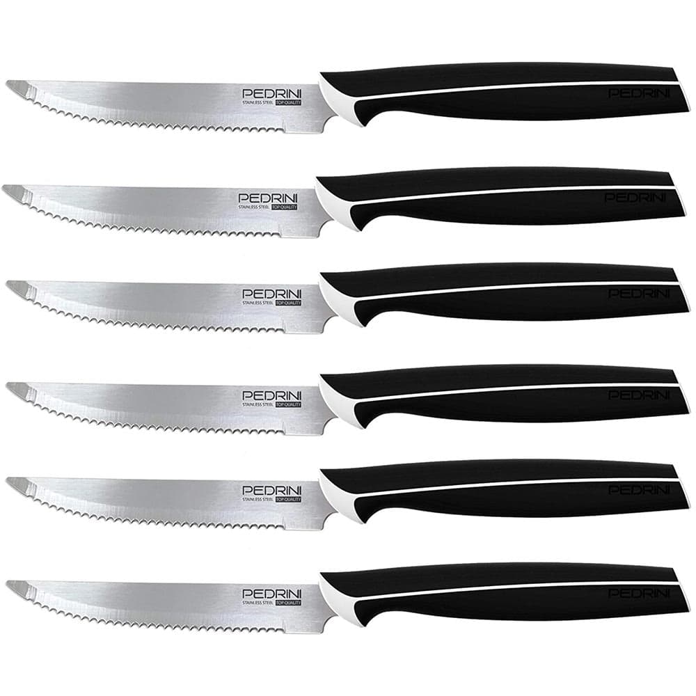 Set 6 Coltelli Cucina Bistecca Carne Master Pedrini in Acciaio e Manico Gommato