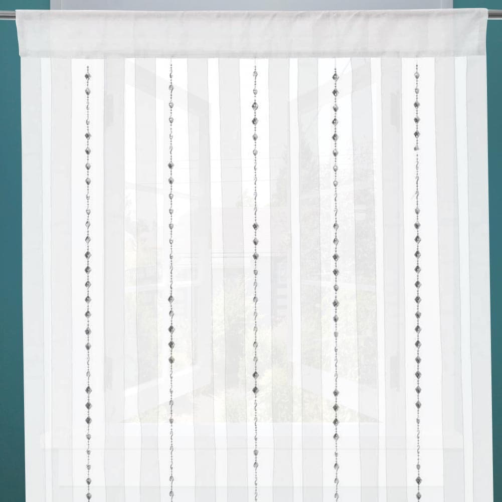Tenda Arredo per Finestra 200x90 Tessuto con Perline e Passante Bastone Bianco