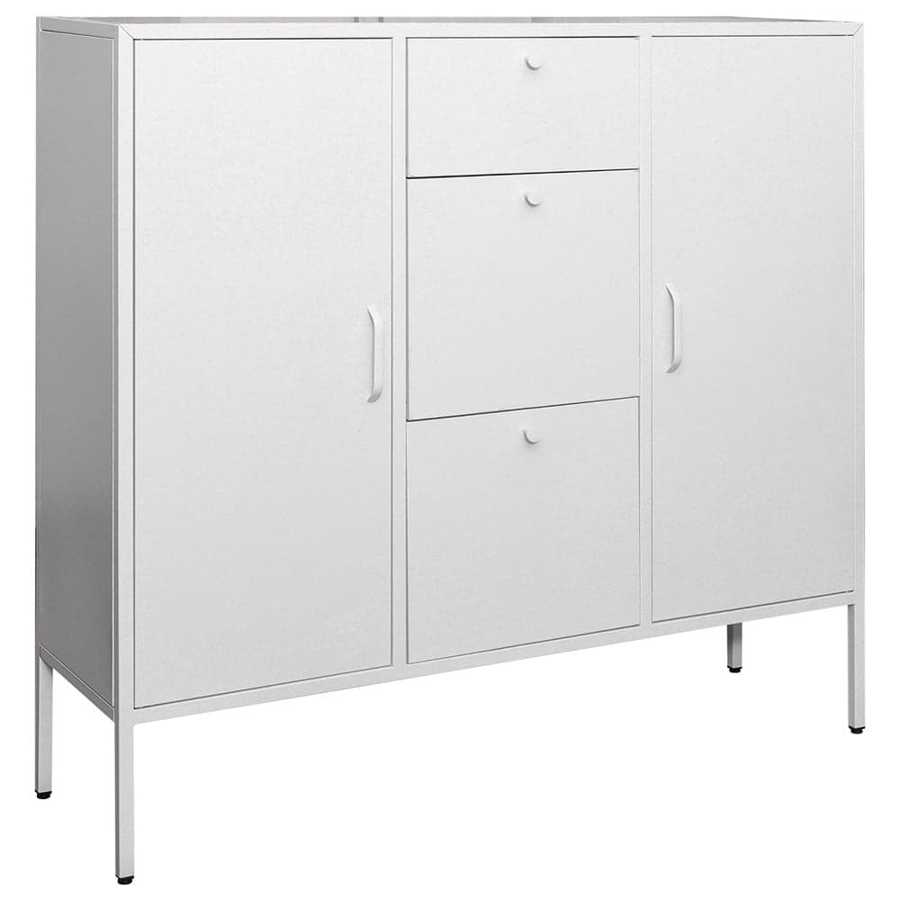 Mobile Madia con Cassetti e Ante Mobiletto Credenza Design Moderno Metallo Bianc
