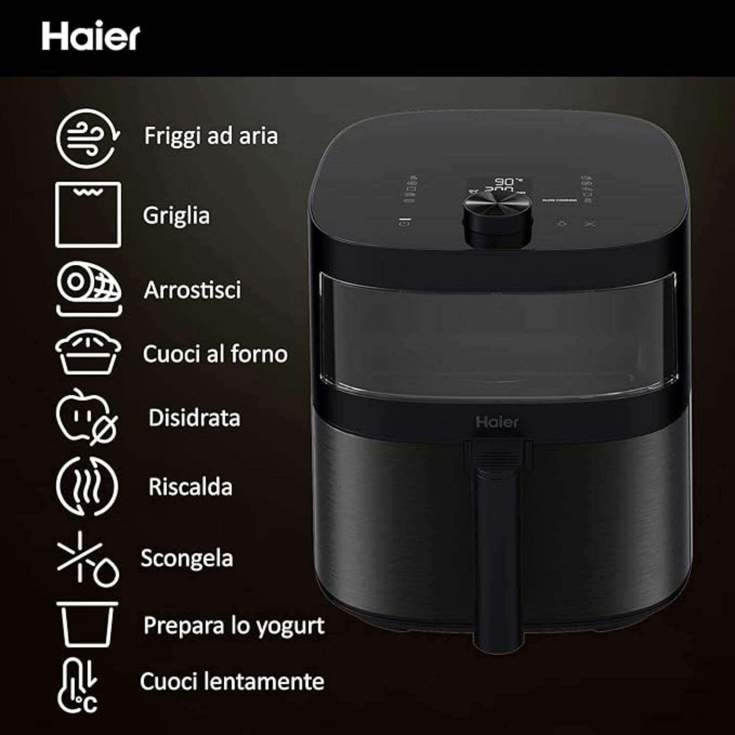 Haier Friggitrice ad Aria 7L 2000W – HAF5TWA3 011, Cestello Estraibile, Display Digitale, Fino a 200°C, Design Compatto Nero in Friggitrici Ecoprice.it - Avellino, commercioVirtuoso.it