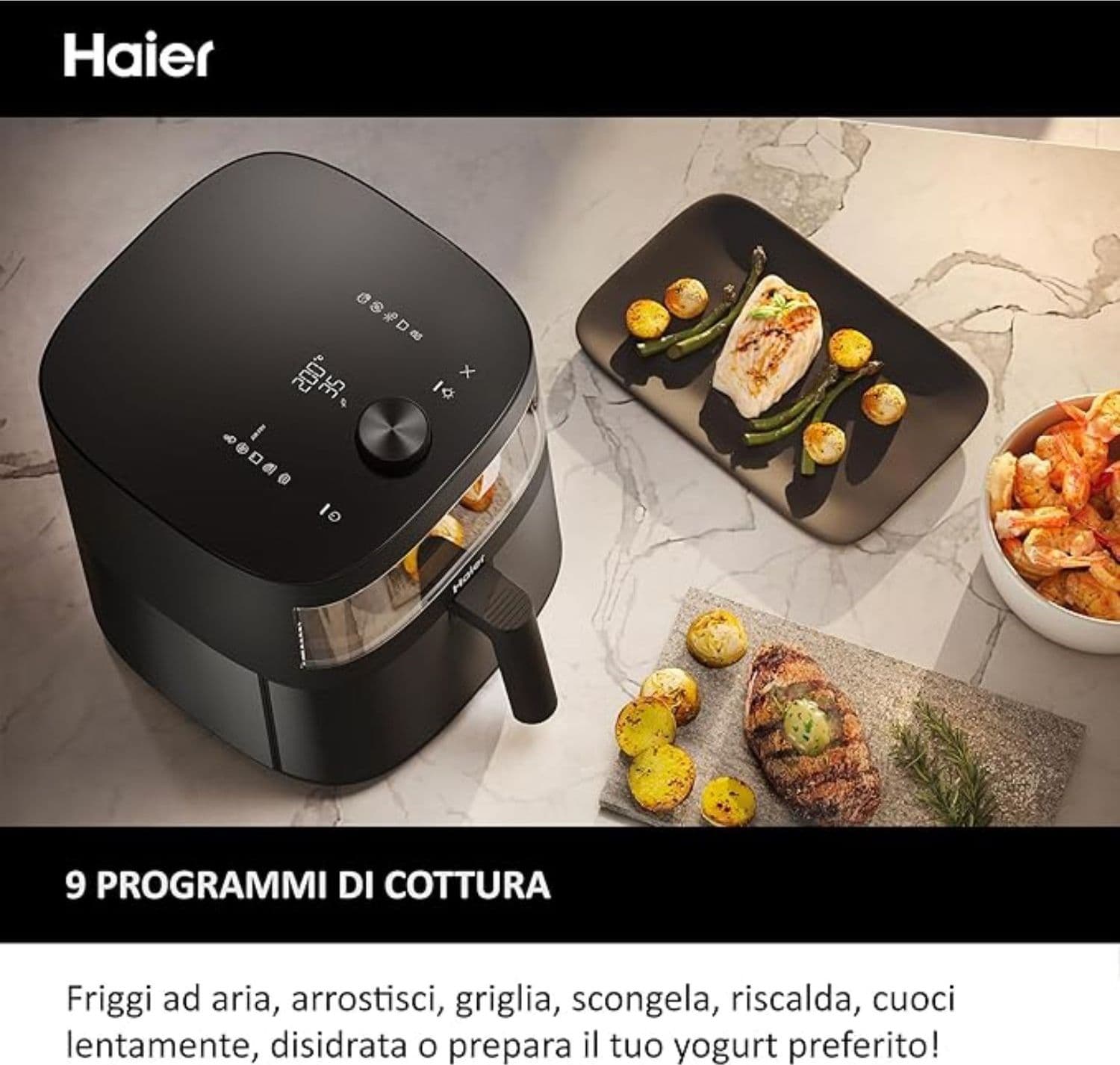 Haier Friggitrice ad Aria 7L 2000W – HAF5TWA3 011, Cestello Estraibile, Display Digitale, Fino a 200°C, Design Compatto Nero in Friggitrici Ecoprice.it - Avellino, commercioVirtuoso.it