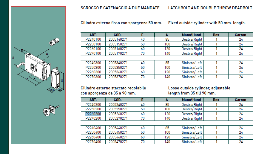 Facchinetti serratura corta a spingere destra 60mm con pomolo e cilindro staccato a 2 mandate in Cilindri delle serrature Aloiserw.com - Altomonte, commercioVirtuoso.it