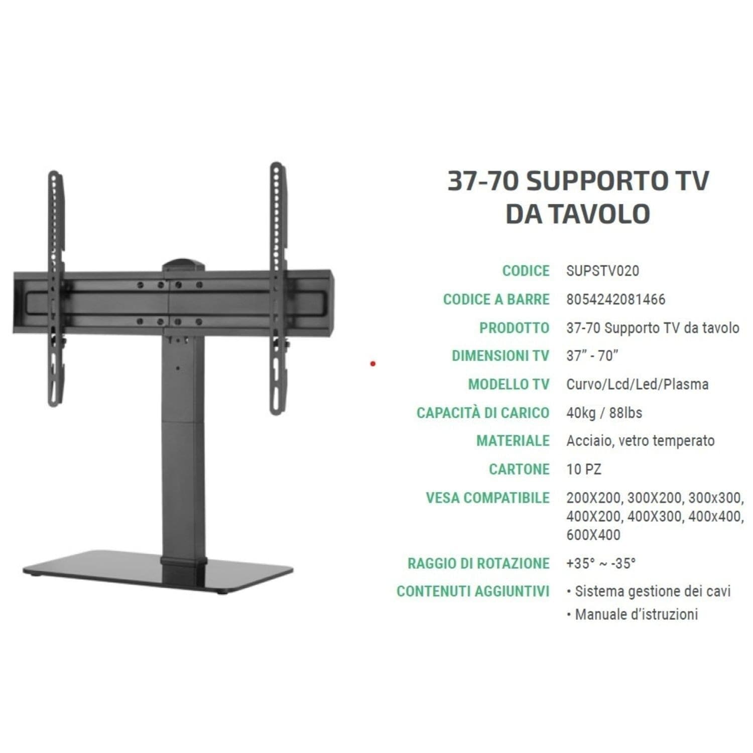 Superior staffa tv 37-70  table top 40kg supstv020 in Supporti da parete e da soffitto Ecoprice.it - Avellino, commercioVirtuoso.it