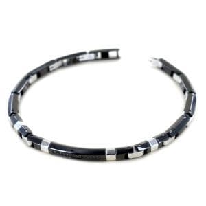 ZANCAN - Bracciale da uomo in acciaio e PVD nero con spinelli neri