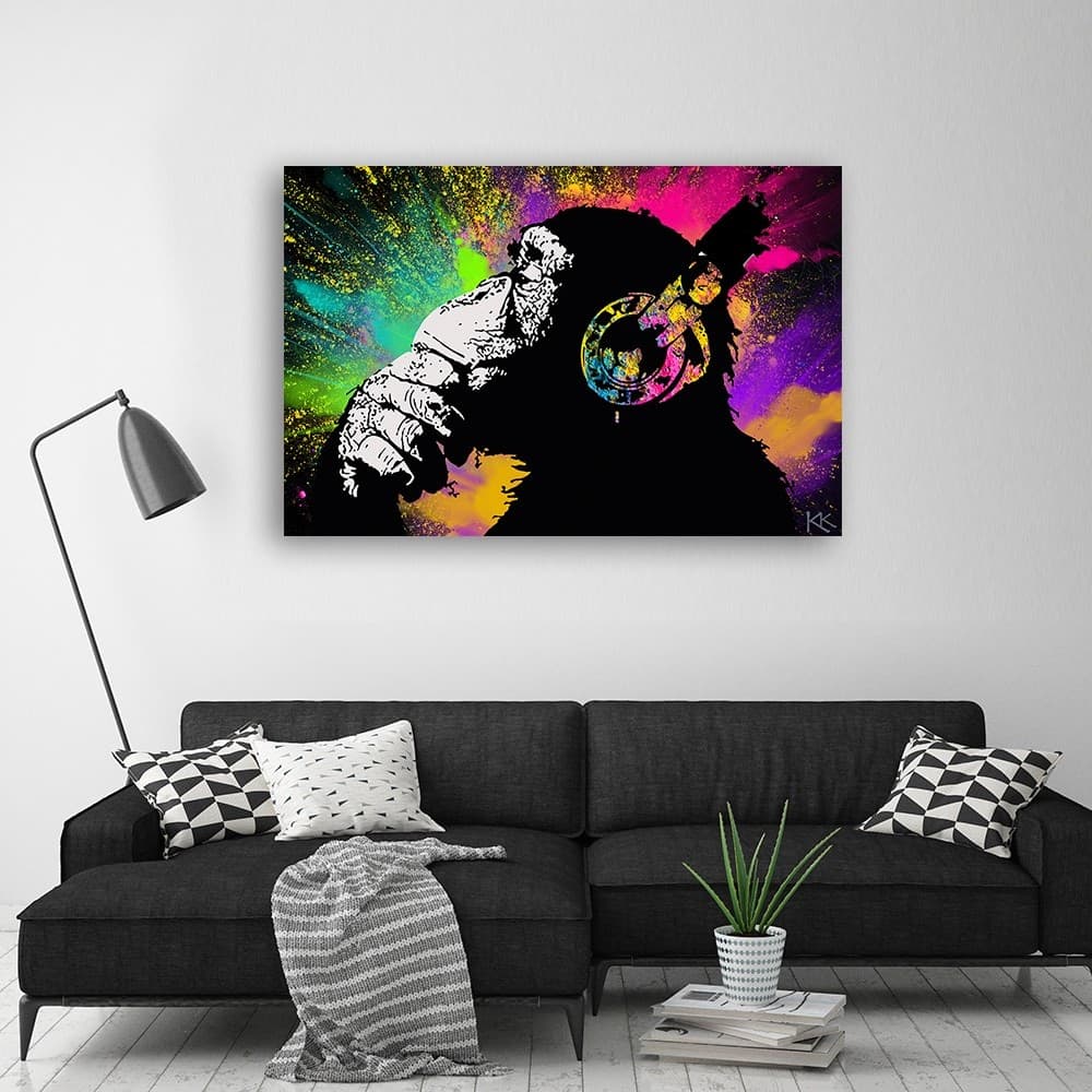 Quadro su tela, Monkey colorata di Banksy in Poster e stampe Collezione Casa - Trebisacce, commercioVirtuoso.it