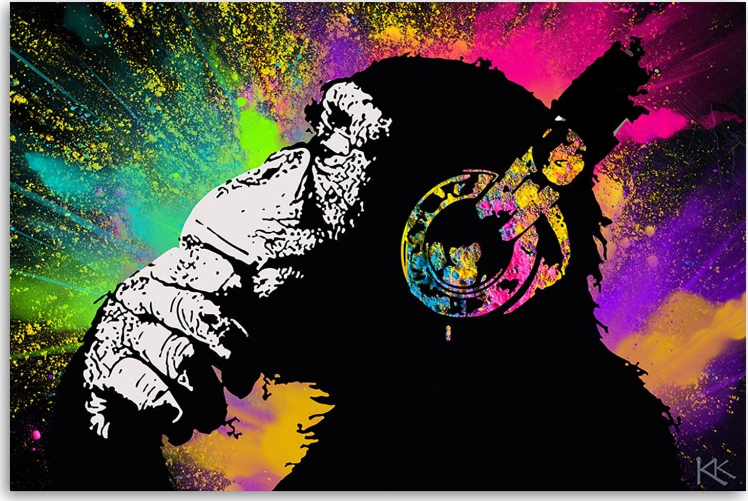Quadro su tela, Monkey colorata di Banksy in Poster e stampe Collezione Casa - Trebisacce, commercioVirtuoso.it