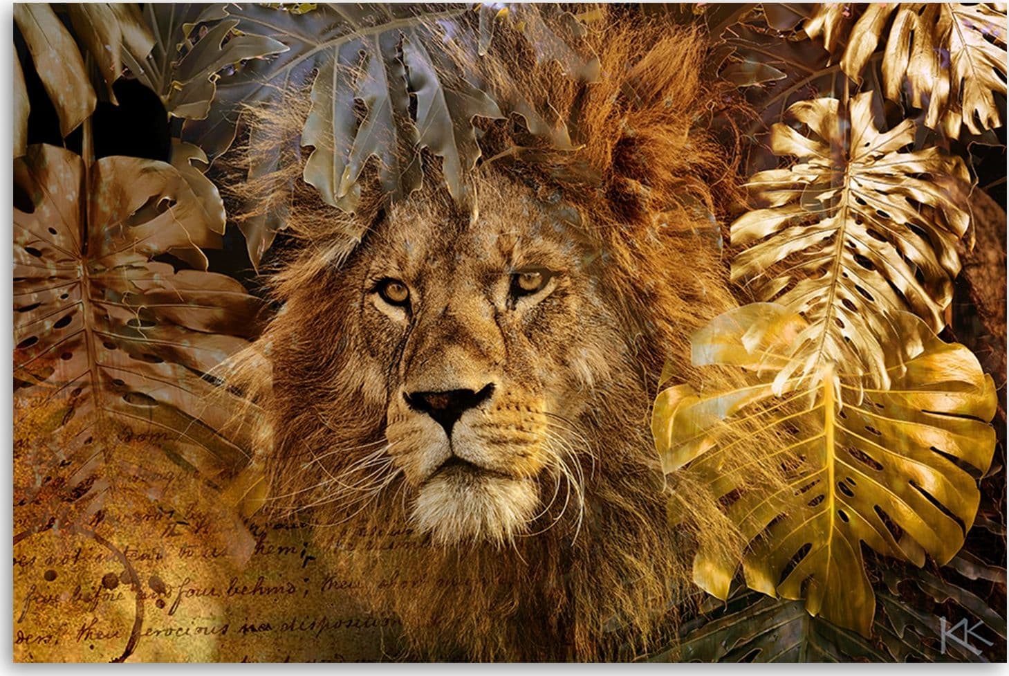 Quadro su tela, Leone e foglie dorate in Poster e stampe Collezione Casa - Trebisacce, commercioVirtuoso.it