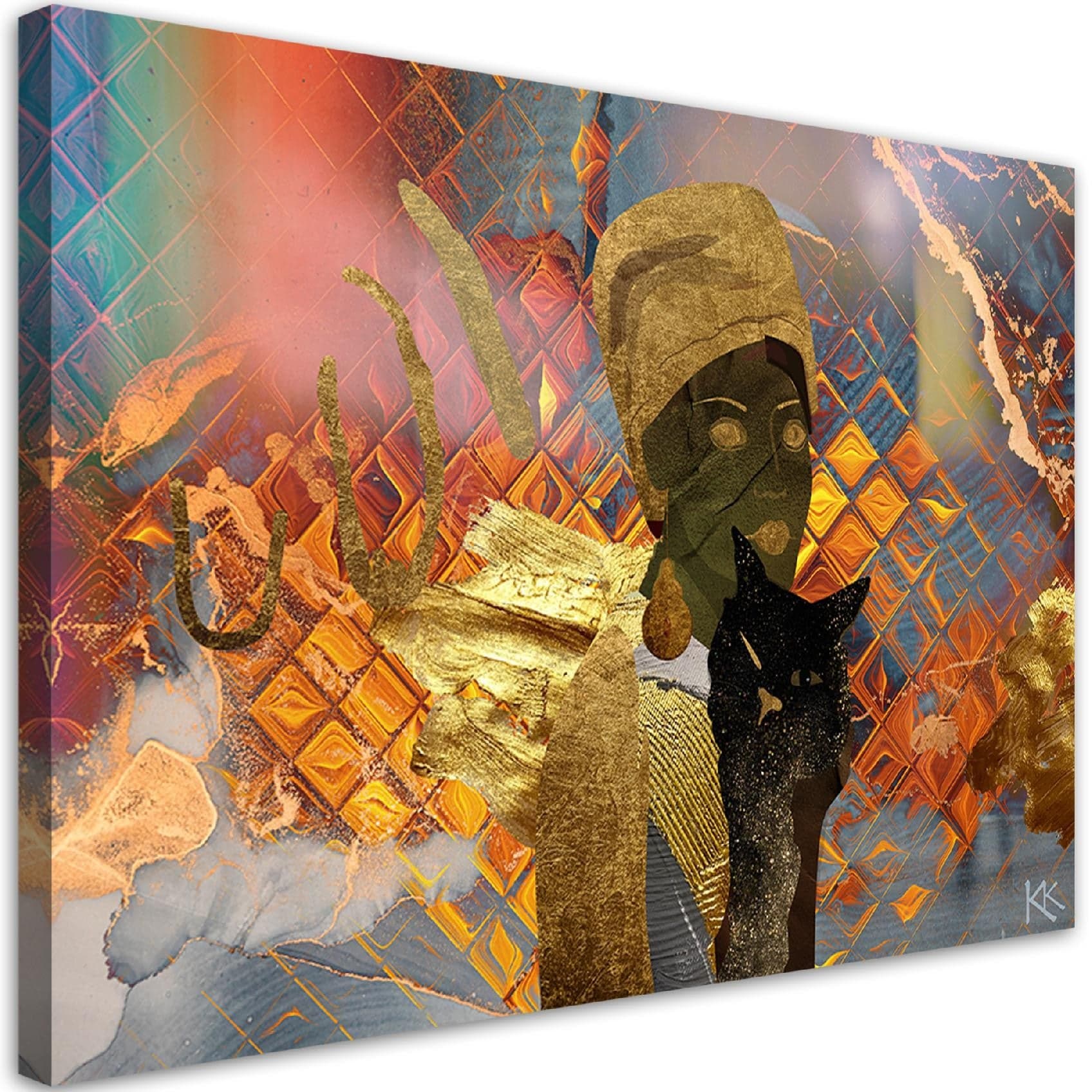 Quadro su tela, Donna africana e un gatto nero in Poster e stampe Collezione Casa - Trebisacce, commercioVirtuoso.it