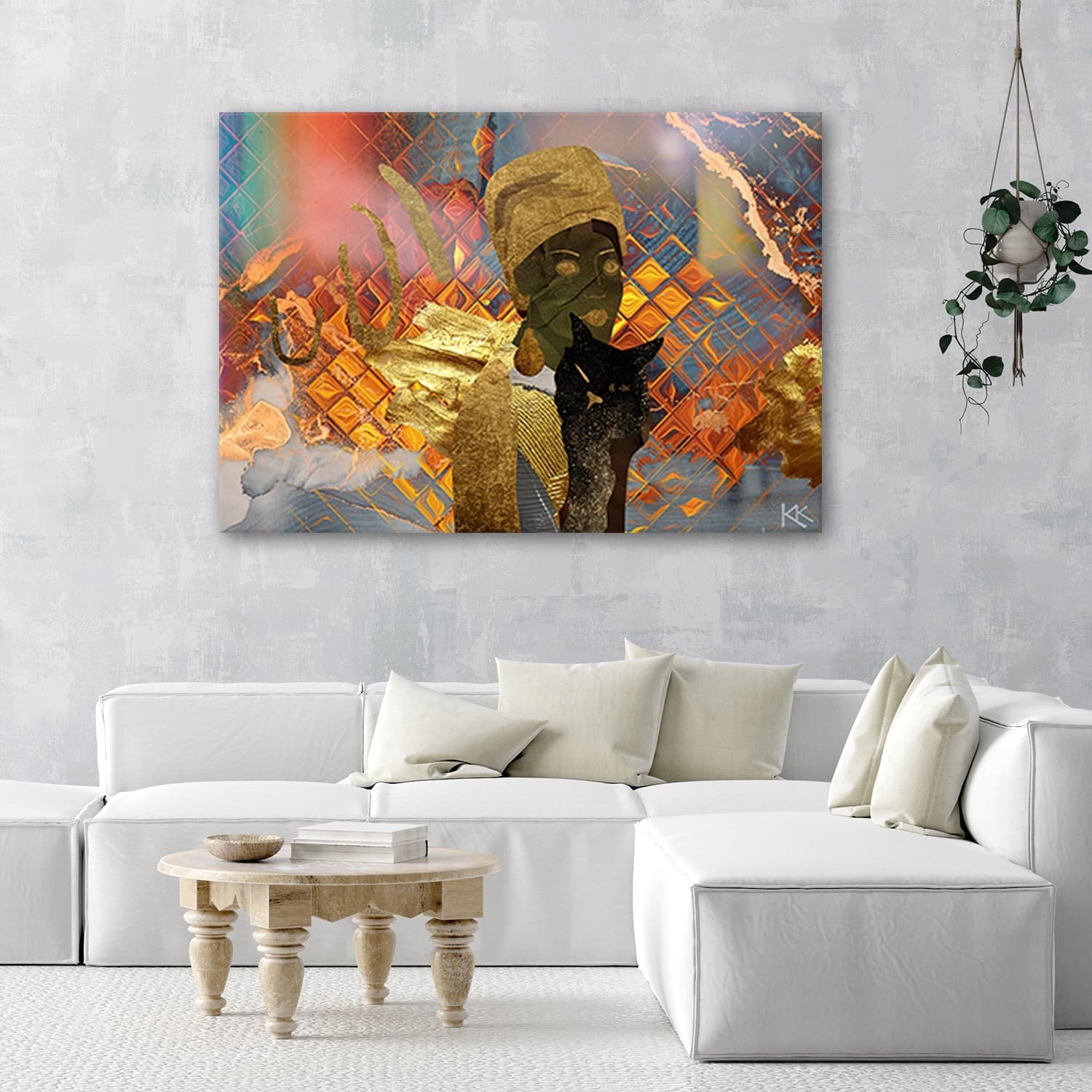 Quadro su tela, Donna africana e un gatto nero in Poster e stampe Collezione Casa - Trebisacce, commercioVirtuoso.it