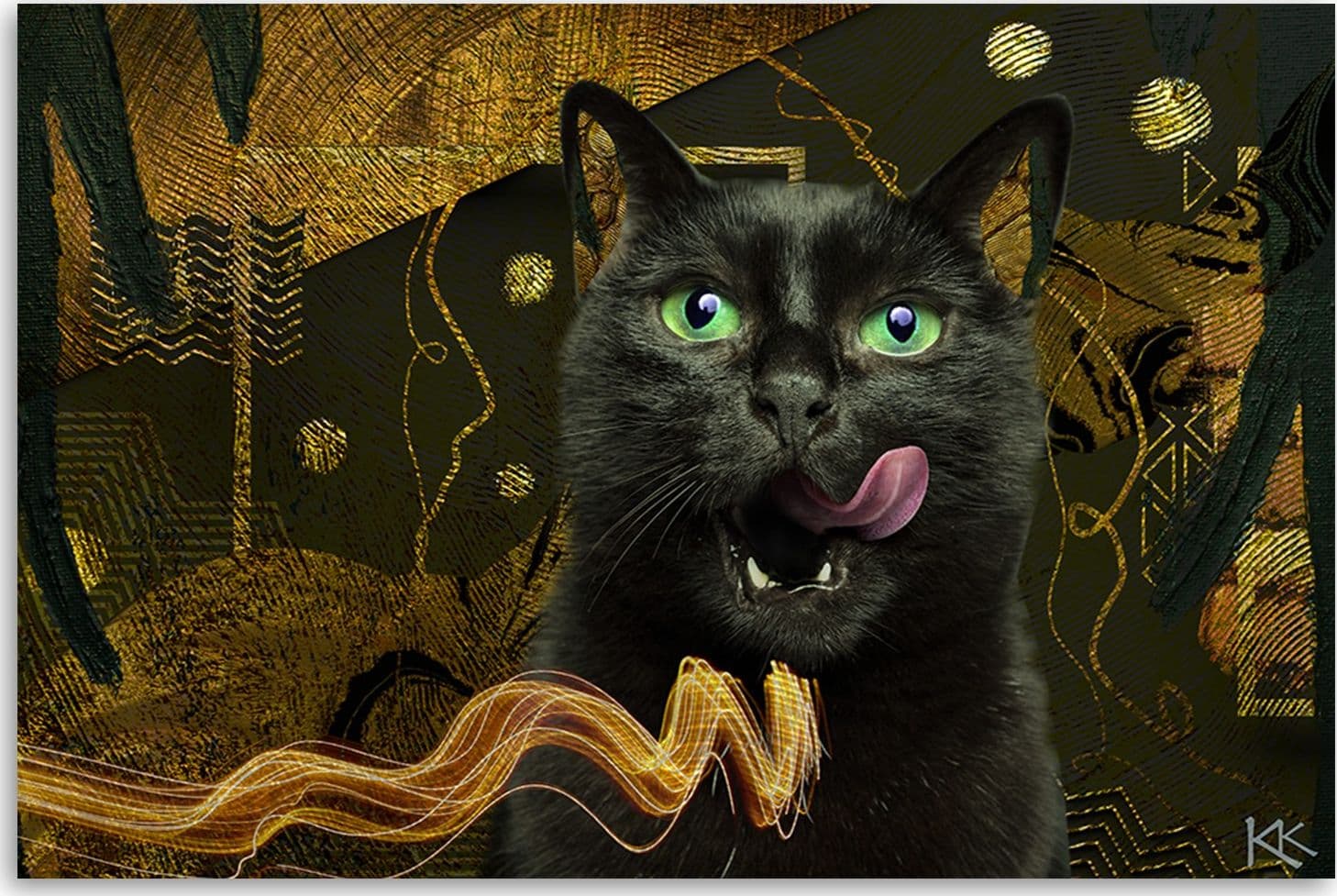 Quadro su tela, Abstrazione d'oro del gatto nero in Poster e stampe Collezione Casa - Trebisacce, commercioVirtuoso.it