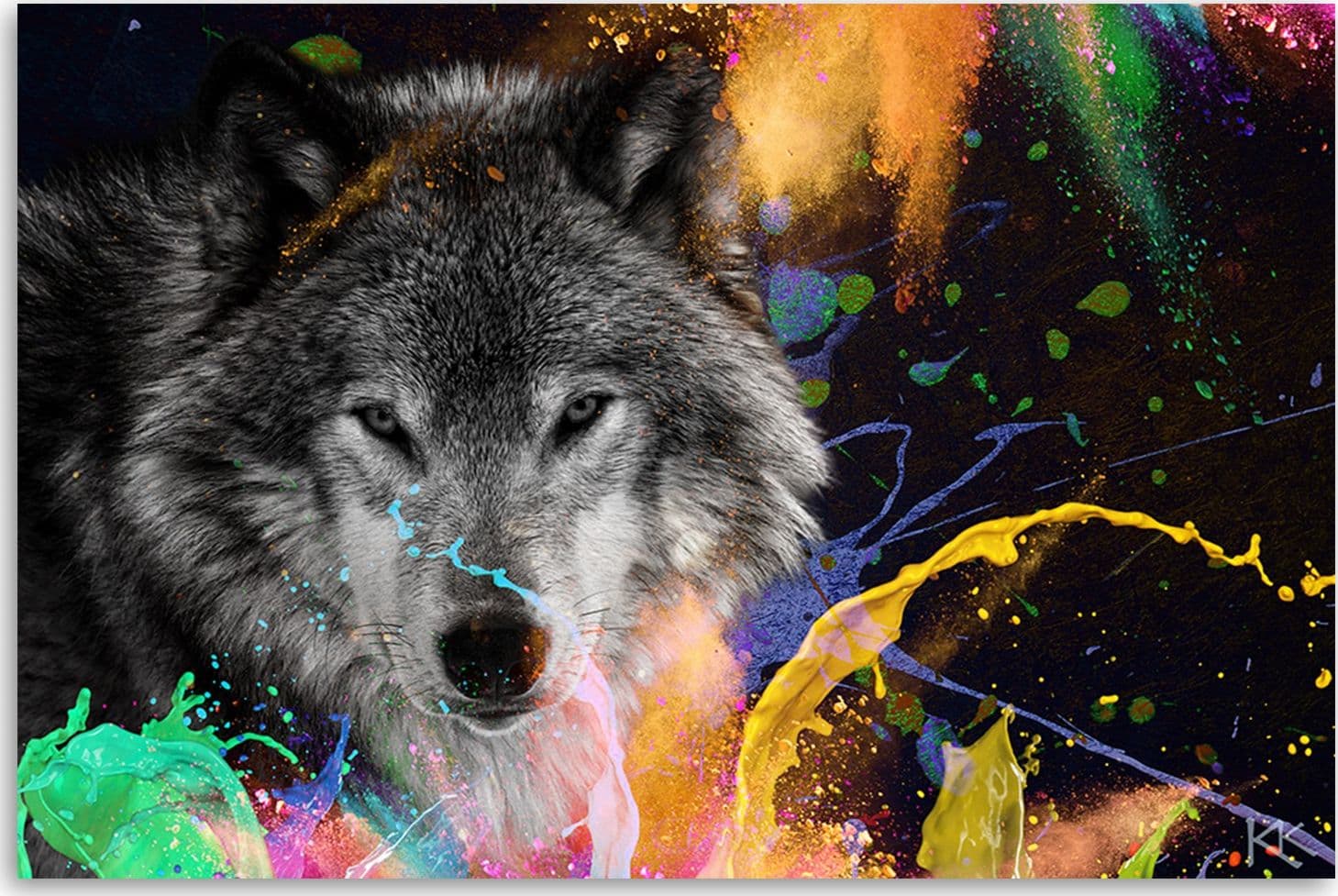Quadro su tela, Lupo su uno sfondo colorato in Poster e stampe Collezione Casa - Trebisacce, commercioVirtuoso.it