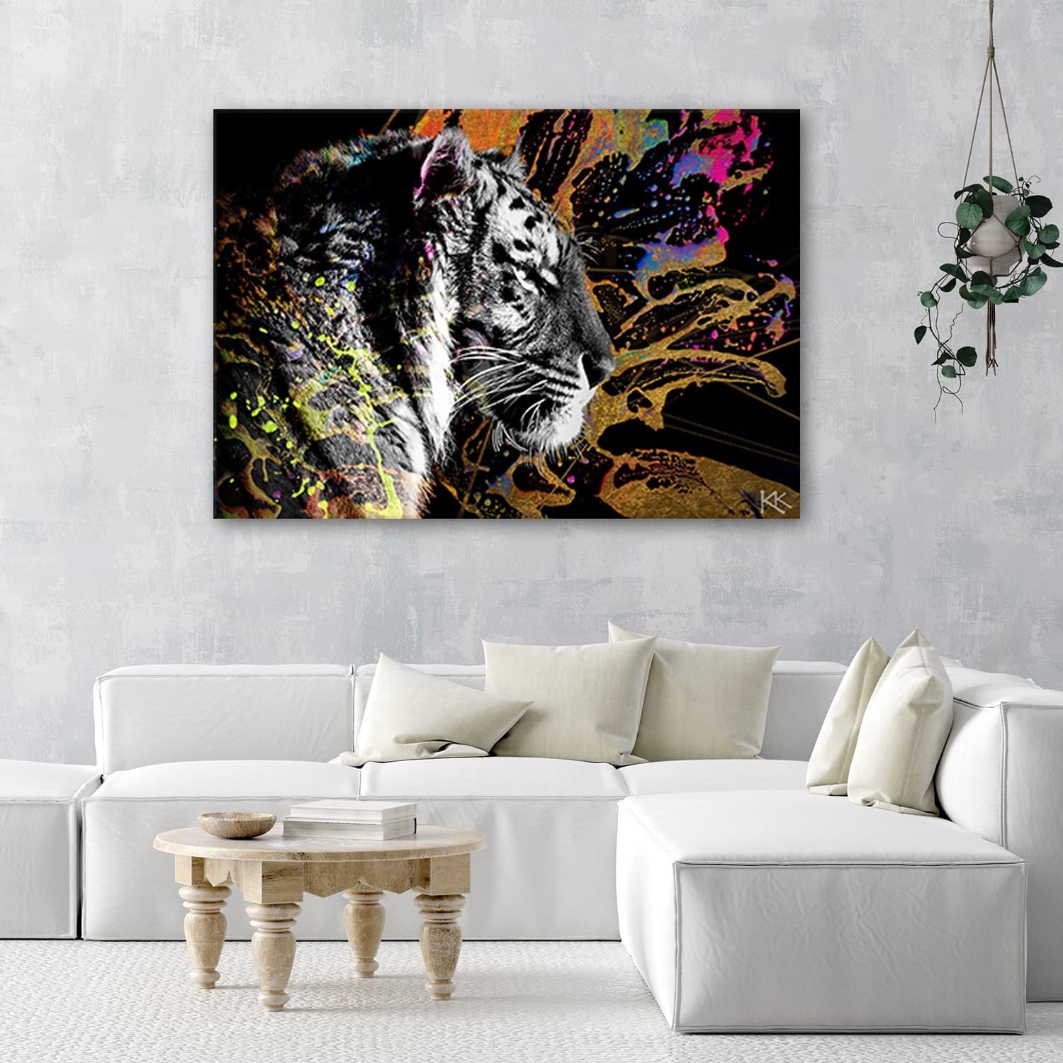 Quadro su tela, Tigre su uno sfondo colorato in Poster e stampe Collezione Casa - Trebisacce, commercioVirtuoso.it