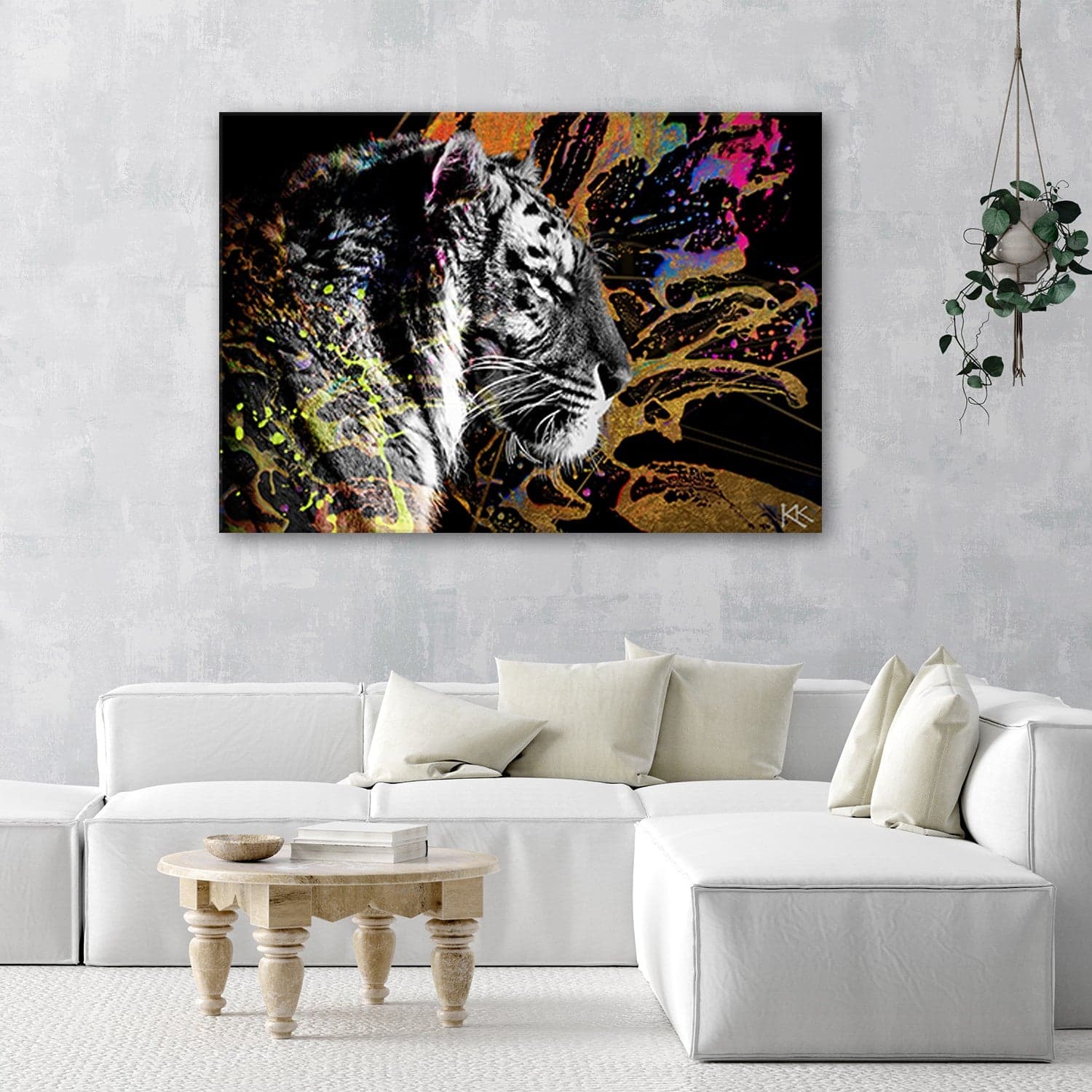 Quadro su tela, Tigre su uno sfondo colorato in Poster e stampe Collezione Casa - Trebisacce, commercioVirtuoso.it