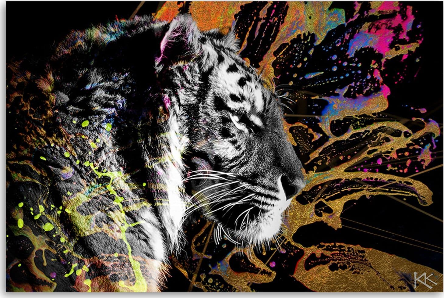 Quadro su tela, Tigre su uno sfondo colorato in Poster e stampe Collezione Casa - Trebisacce, commercioVirtuoso.it