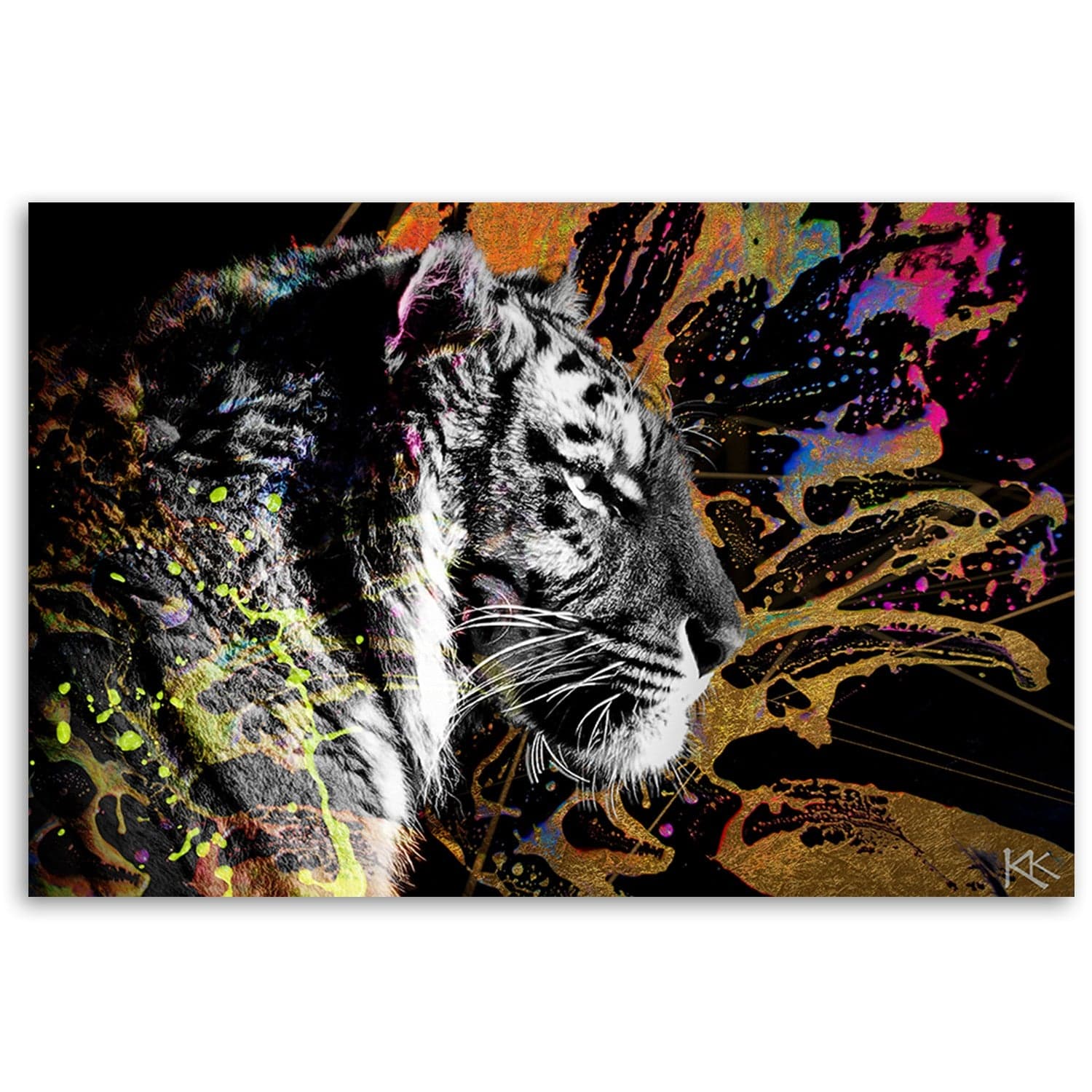 Quadro su tela, Tigre su uno sfondo colorato in Poster e stampe Collezione Casa - Trebisacce, commercioVirtuoso.it