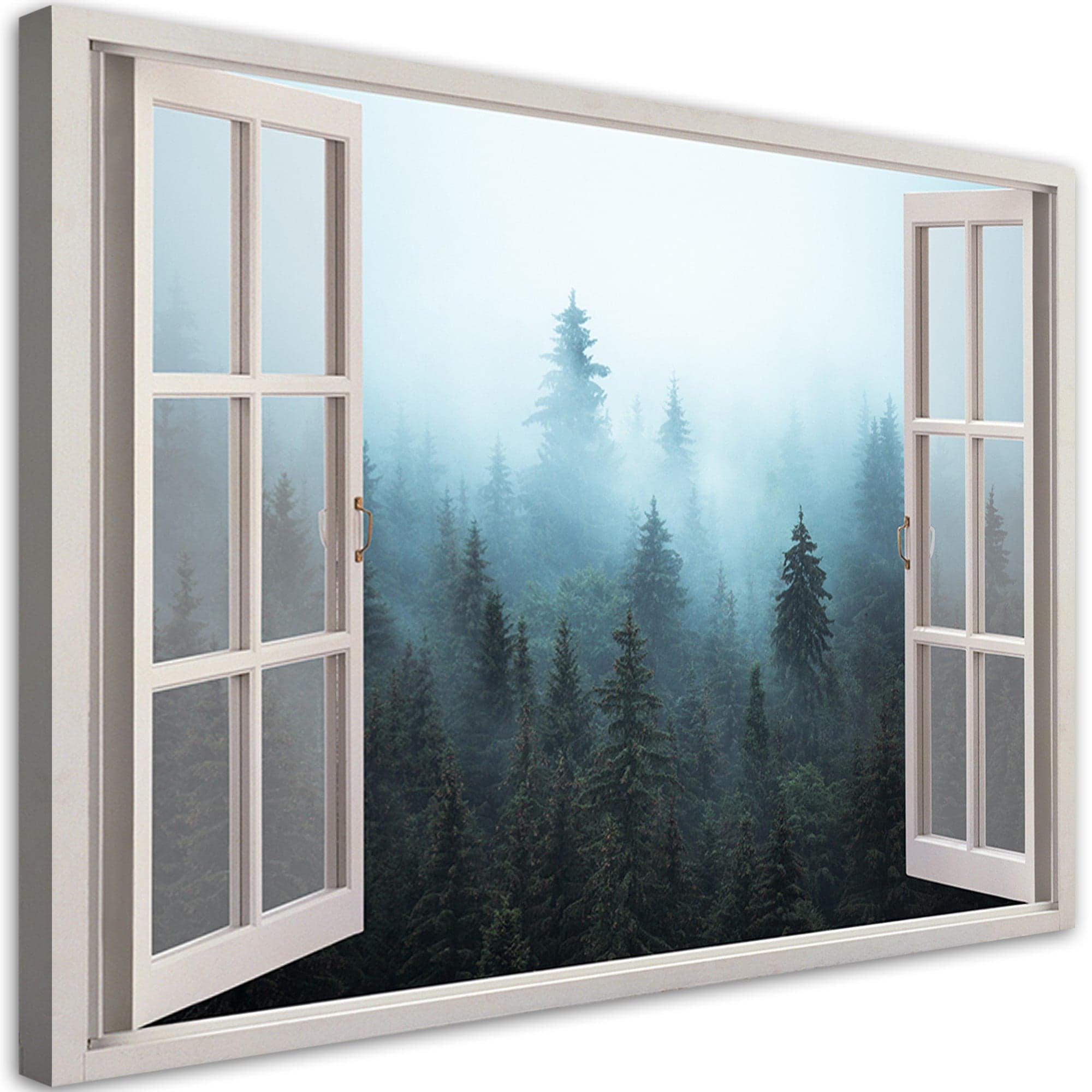 Quadro su tela, Visualizza finestra Foresta nella natura nebbia in Poster e stampe Collezione Casa - Trebisacce, commercioVirtuoso.it