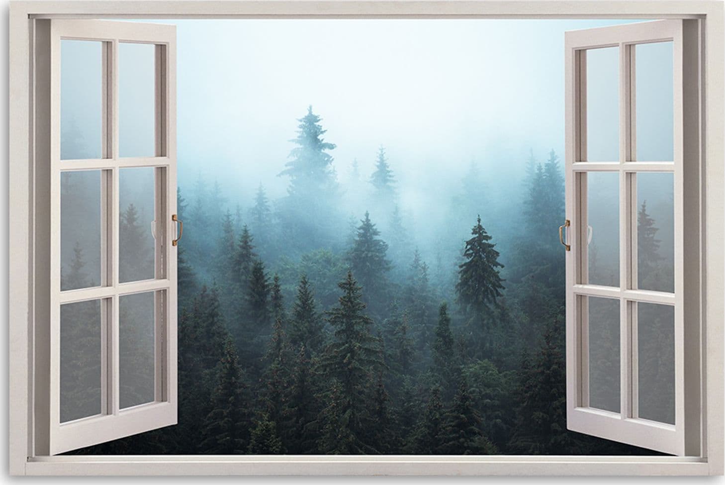 Quadro su tela, Visualizza finestra Foresta nella natura nebbia in Poster e stampe Collezione Casa - Trebisacce, commercioVirtuoso.it