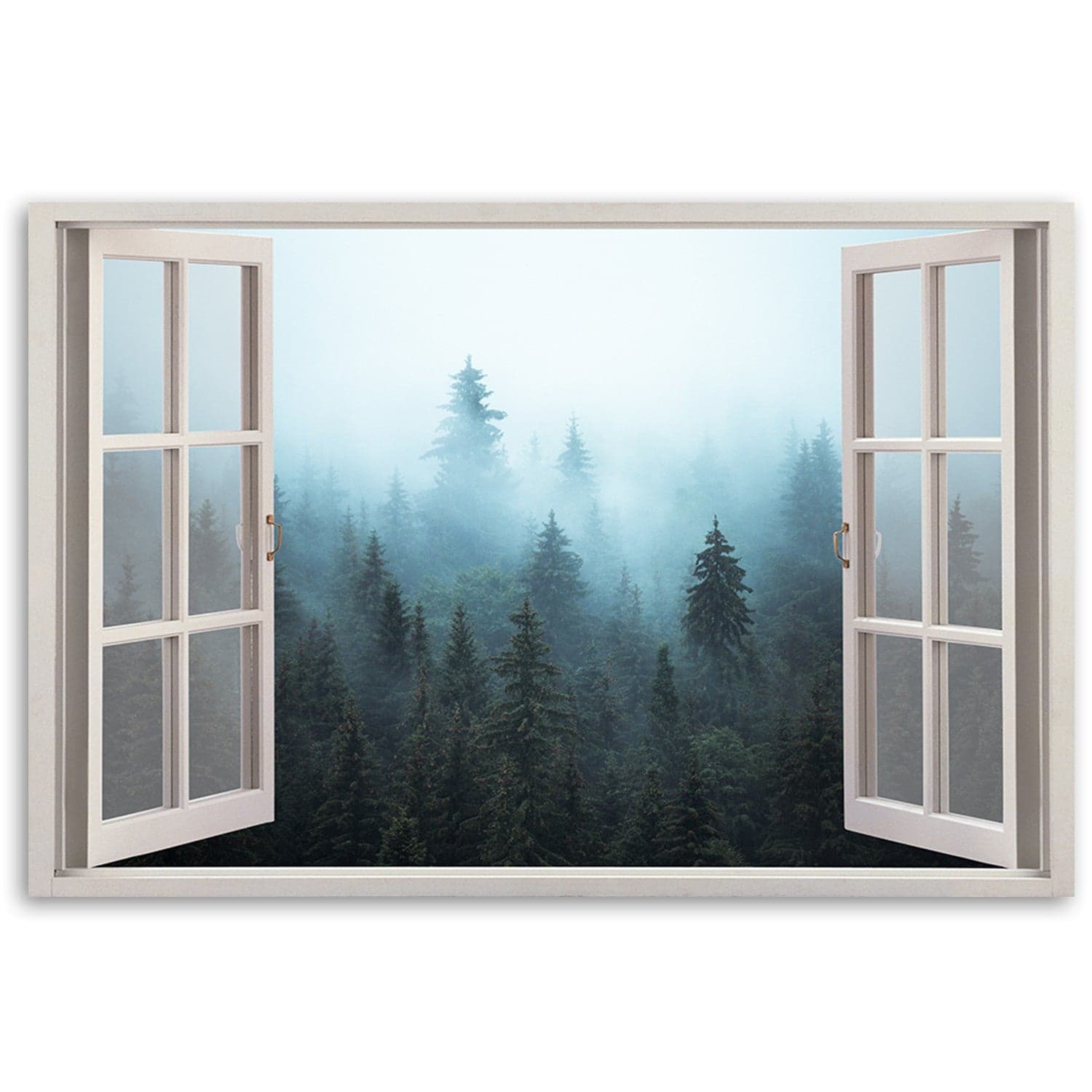 Quadro su tela, Visualizza finestra Foresta nella natura nebbia in Poster e stampe Collezione Casa - Trebisacce, commercioVirtuoso.it