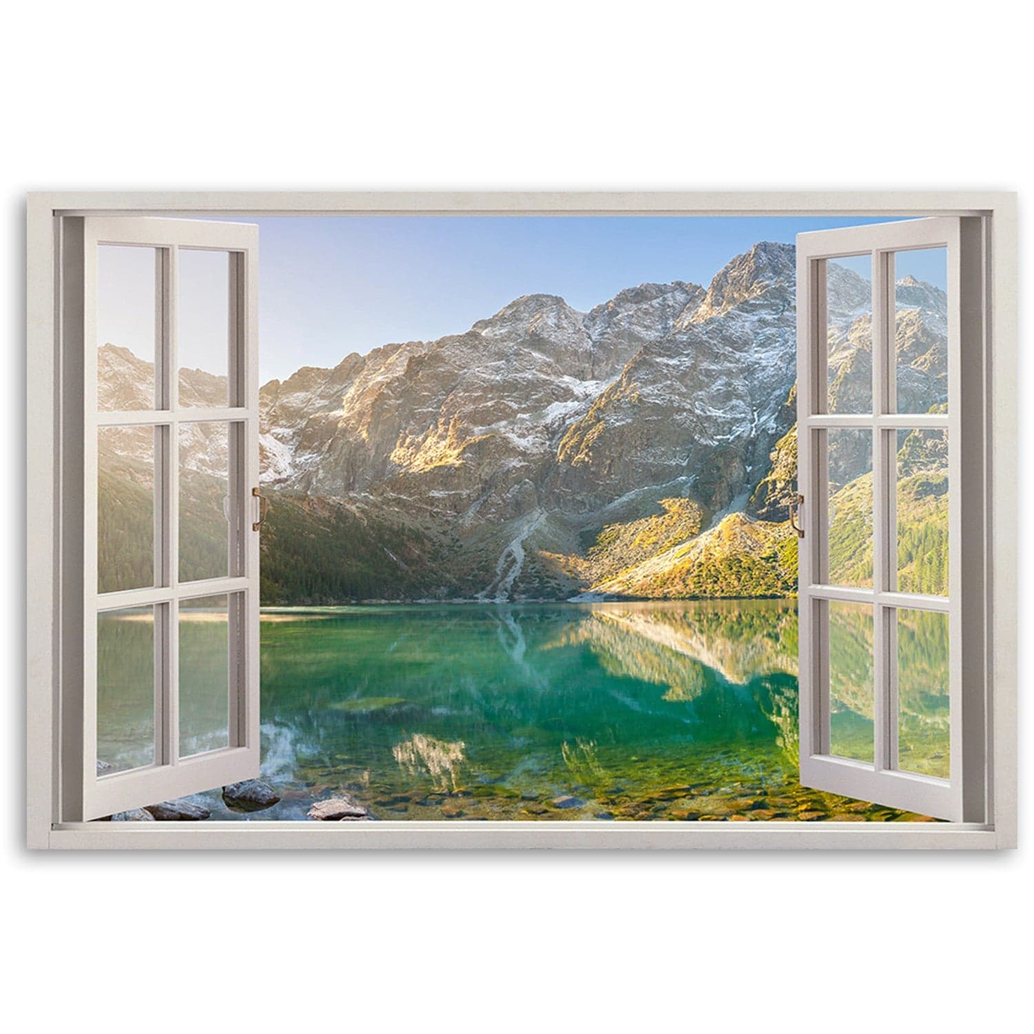 Quadro su tela, Finestra del lago nelle montagne Natura in Poster e stampe Collezione Casa - Trebisacce, commercioVirtuoso.it