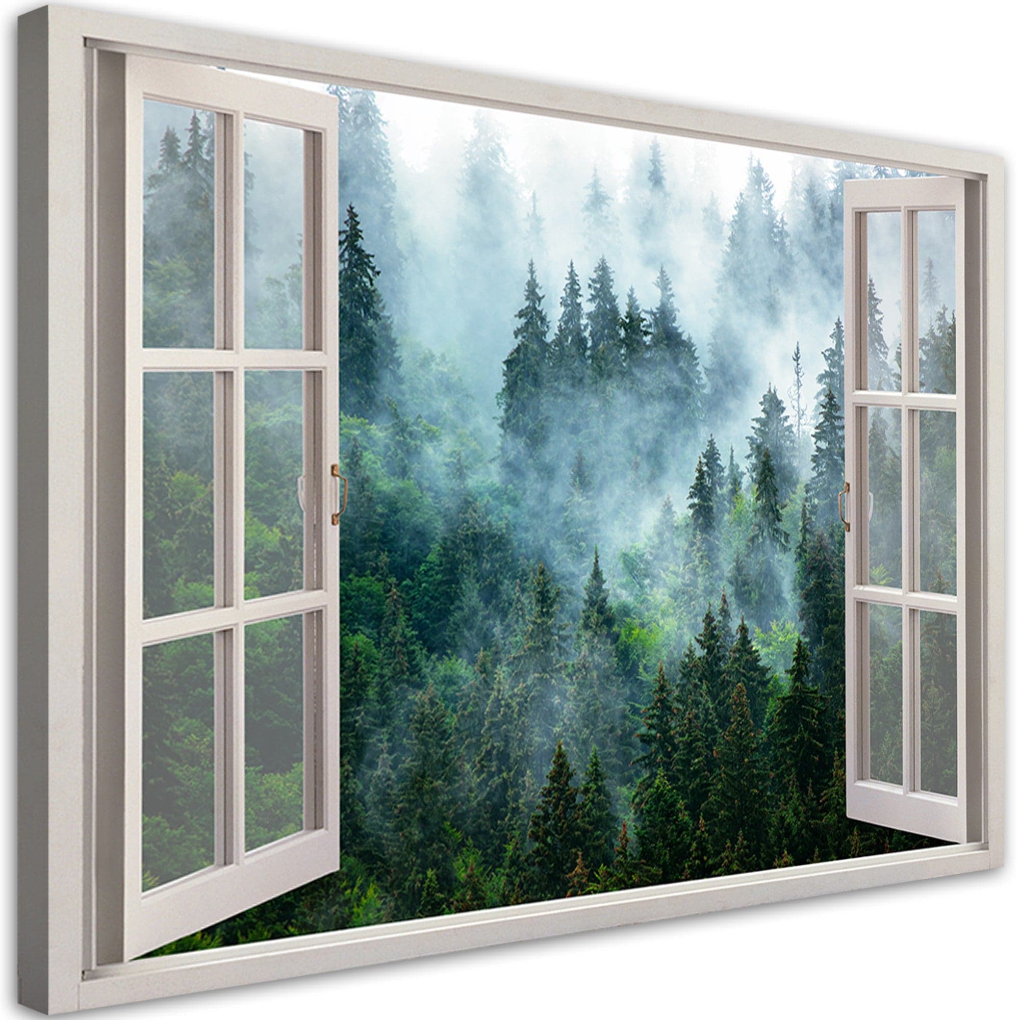 Quadro su tela, Finestra della foresta verde nella natura nebbia in Poster e stampe Collezione Casa - Trebisacce, commercioVirtuoso.it