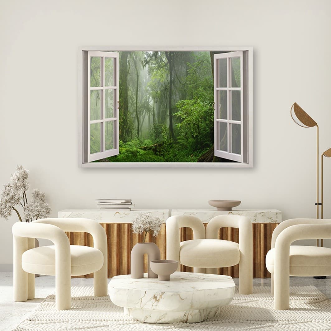 Quadro su tela, Finestra tropicale della foresta della giungla in Poster e stampe Collezione Casa - Trebisacce, commercioVirtuoso.it