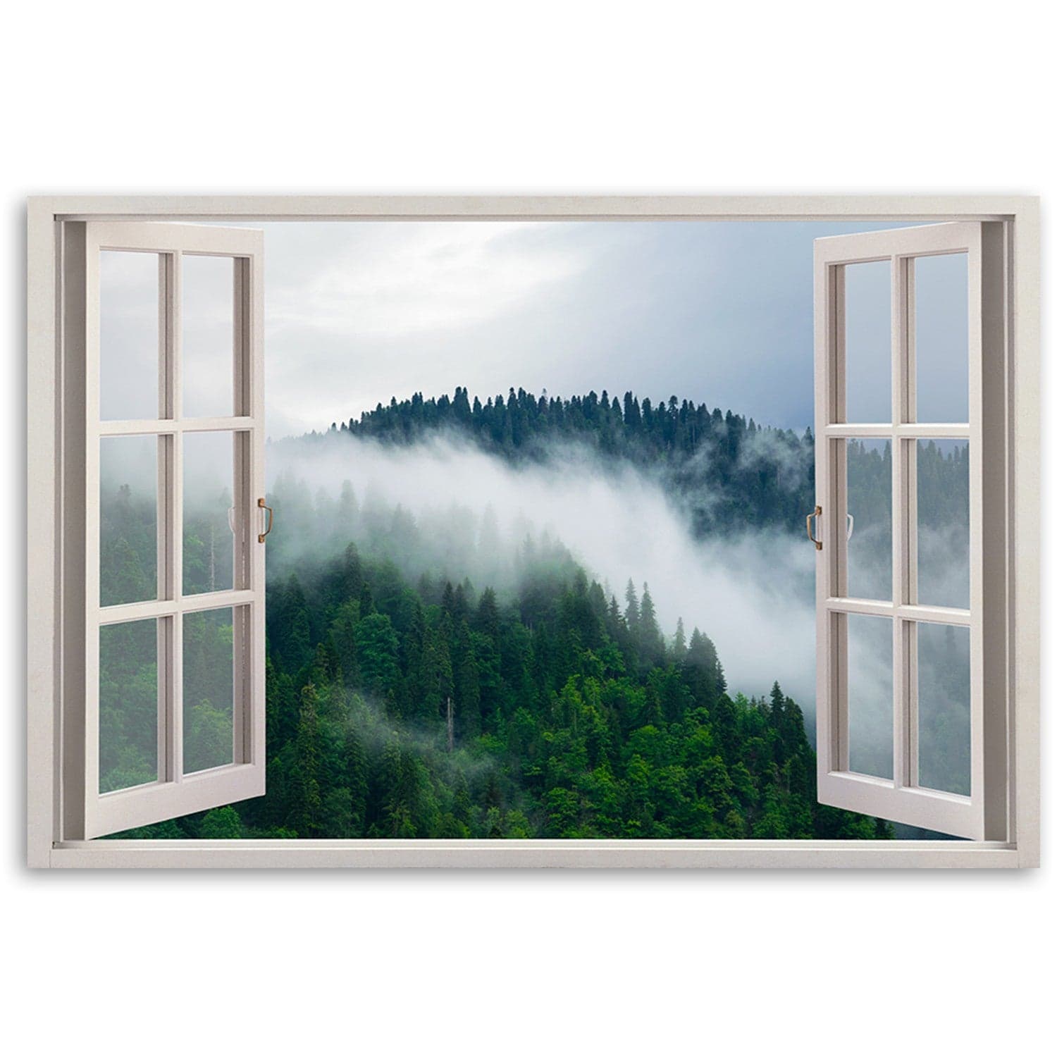 Quadro su tela Foresta nella nebbia vista dalla finestra in Poster e stampe Collezione Casa - Trebisacce, commercioVirtuoso.it