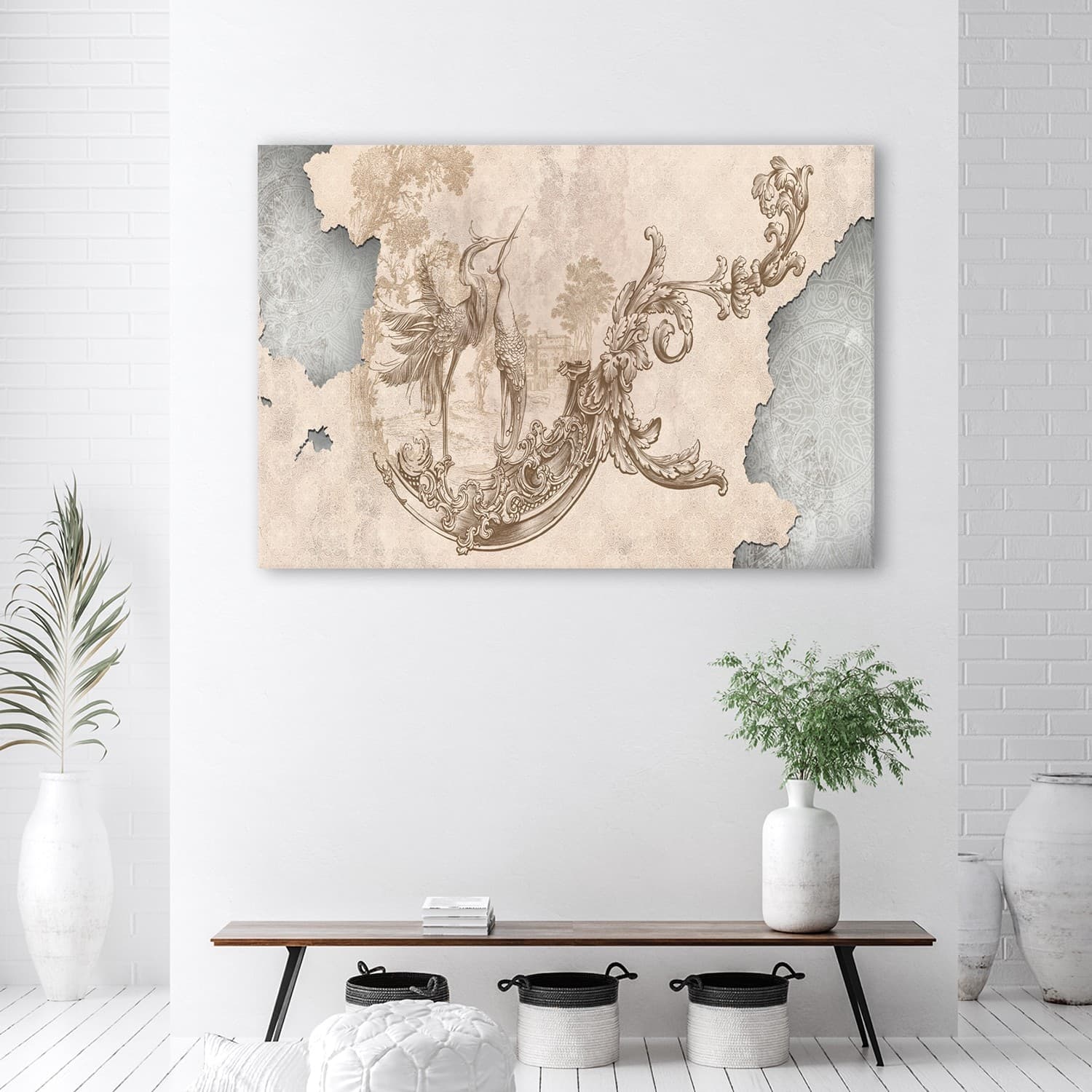 Quadro su tela, Uccelli e foglie su un affresco orientale in Poster e stampe Collezione Casa - Trebisacce, commercioVirtuoso.it