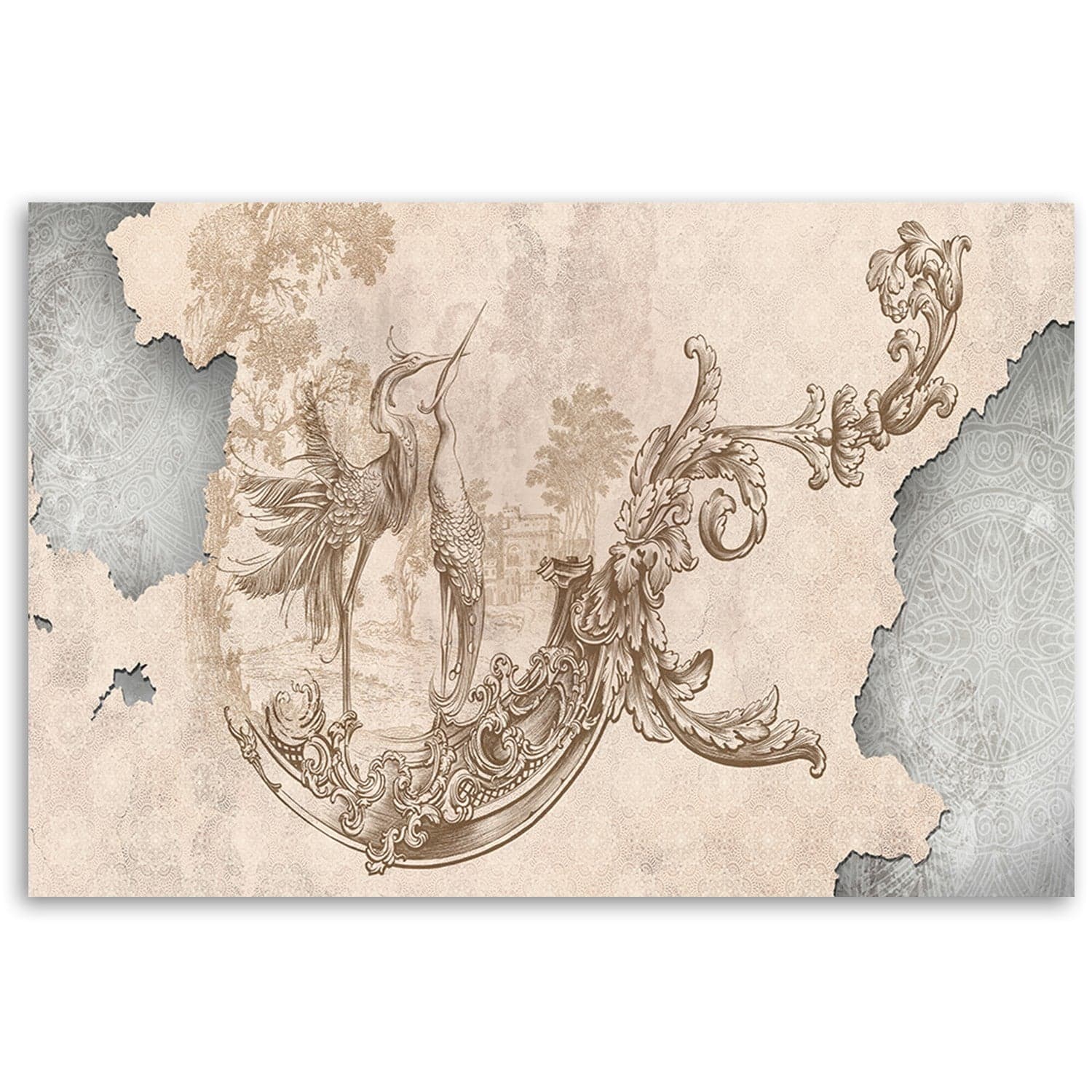 Quadro su tela, Uccelli e foglie su un affresco orientale in Poster e stampe Collezione Casa - Trebisacce, commercioVirtuoso.it