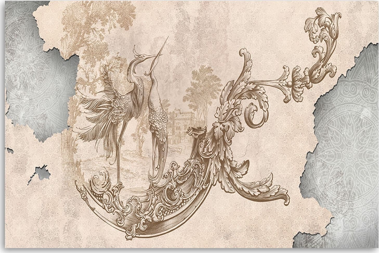 Quadro su tela, Uccelli e foglie su un affresco orientale in Poster e stampe Collezione Casa - Trebisacce, commercioVirtuoso.it
