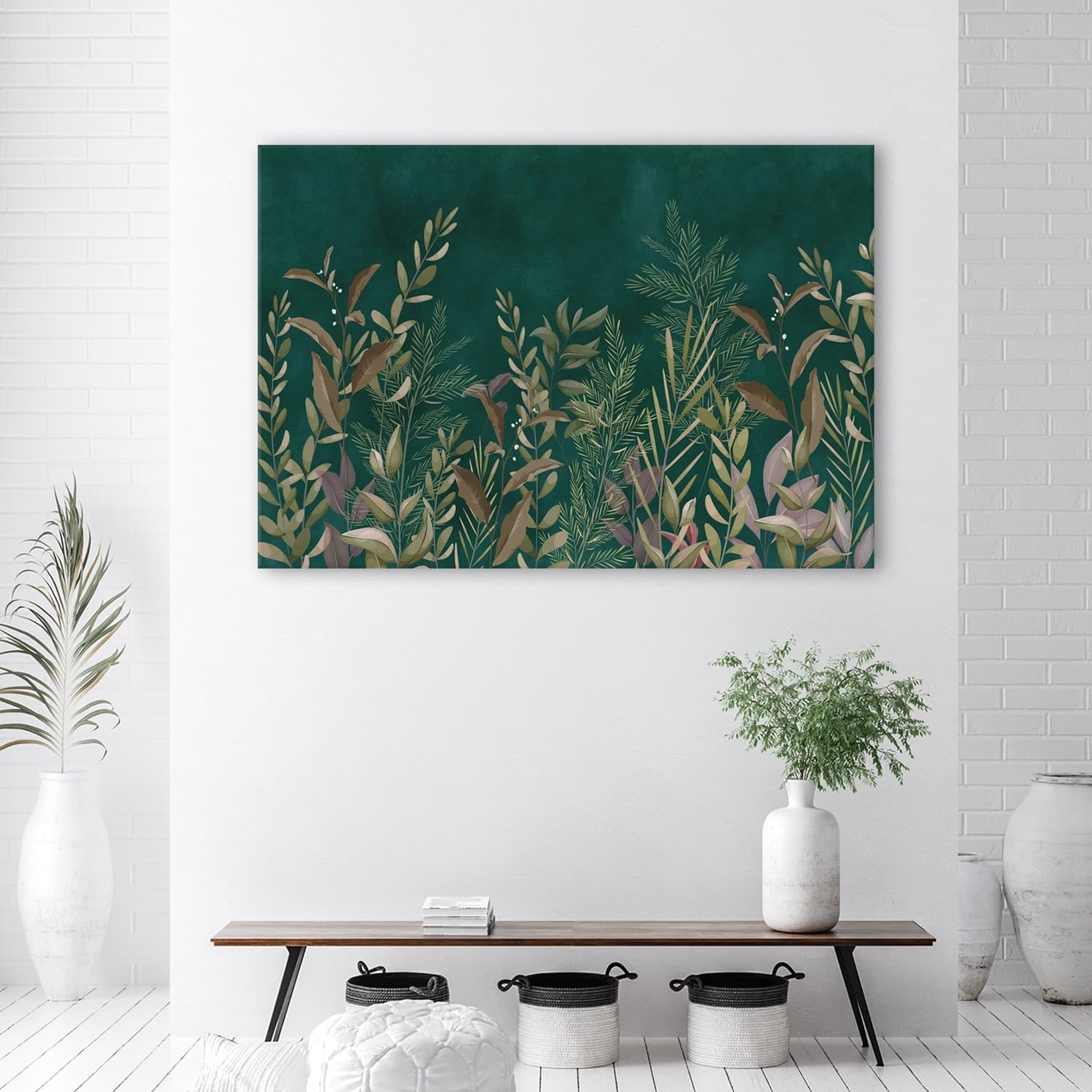 Quadro su tela, Foglie su uno sfondo verde in Poster e stampe Collezione Casa - Trebisacce, commercioVirtuoso.it