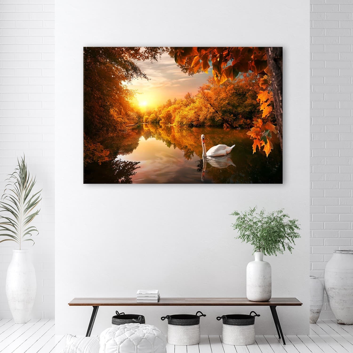 Quadro su tela, Cigno sullo stagno autunno in Poster e stampe Collezione Casa - Trebisacce, commercioVirtuoso.it