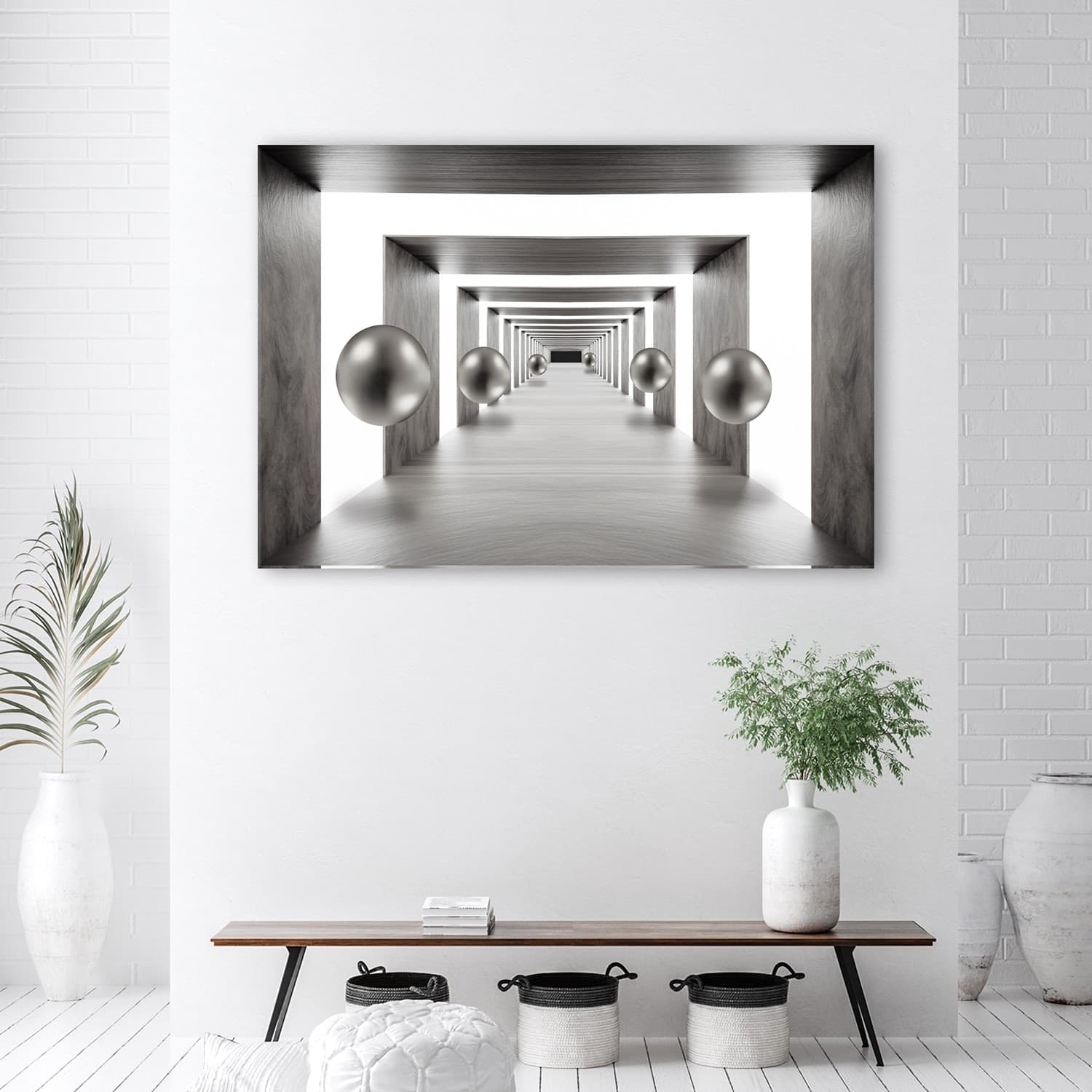 Quadro su tela, Tunnel Silver 3D Balls in Poster e stampe Collezione Casa - Trebisacce, commercioVirtuoso.it