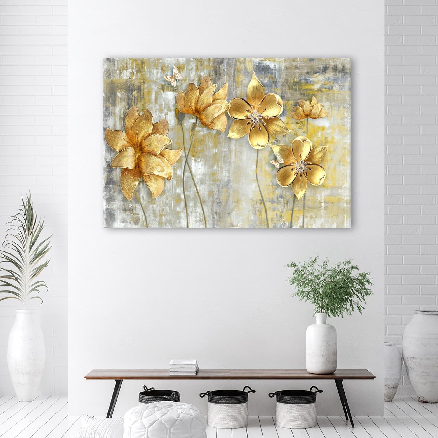 Quadro su tela, Fiori e farfalle dorate in Poster e stampe Collezione Casa - Trebisacce, commercioVirtuoso.it