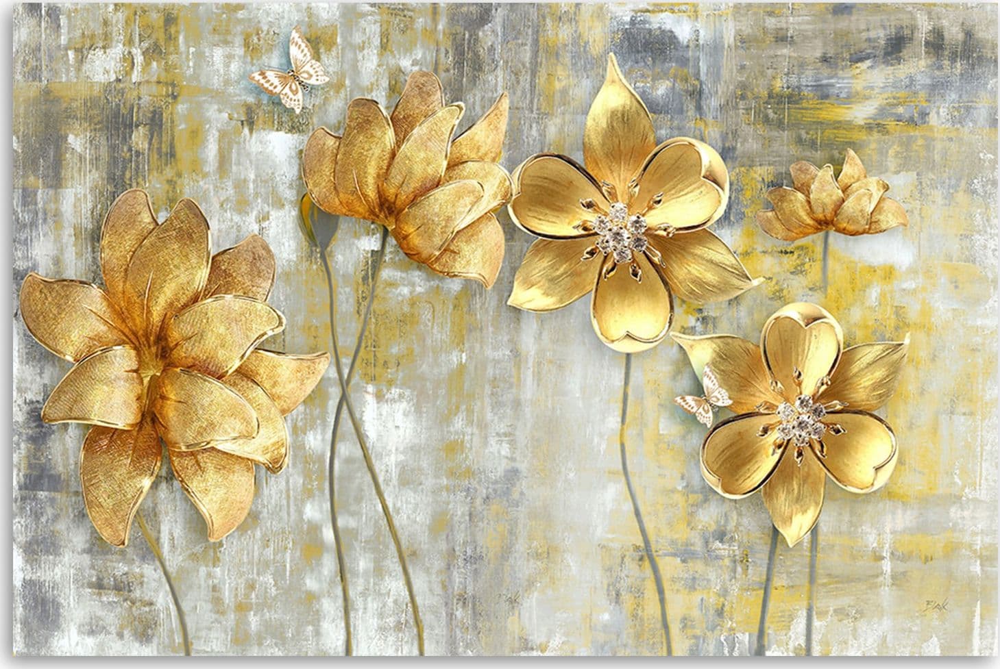 Quadro su tela, Fiori e farfalle dorate in Poster e stampe Collezione Casa - Trebisacce, commercioVirtuoso.it