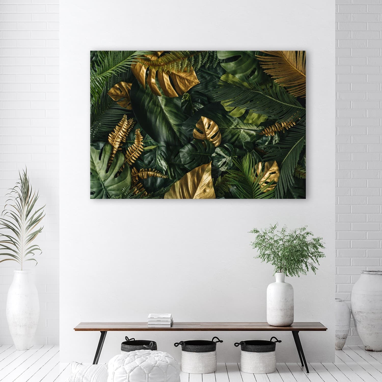 Quadro su tela, Foglie tropicali dorate in Poster e stampe Collezione Casa - Trebisacce, commercioVirtuoso.it