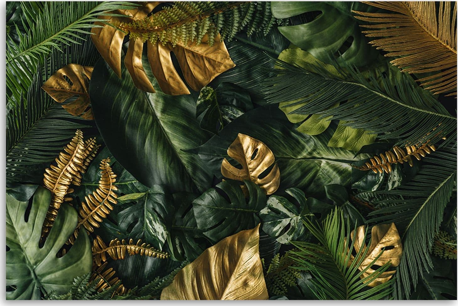 Quadro su tela, Foglie tropicali dorate in Poster e stampe Collezione Casa - Trebisacce, commercioVirtuoso.it
