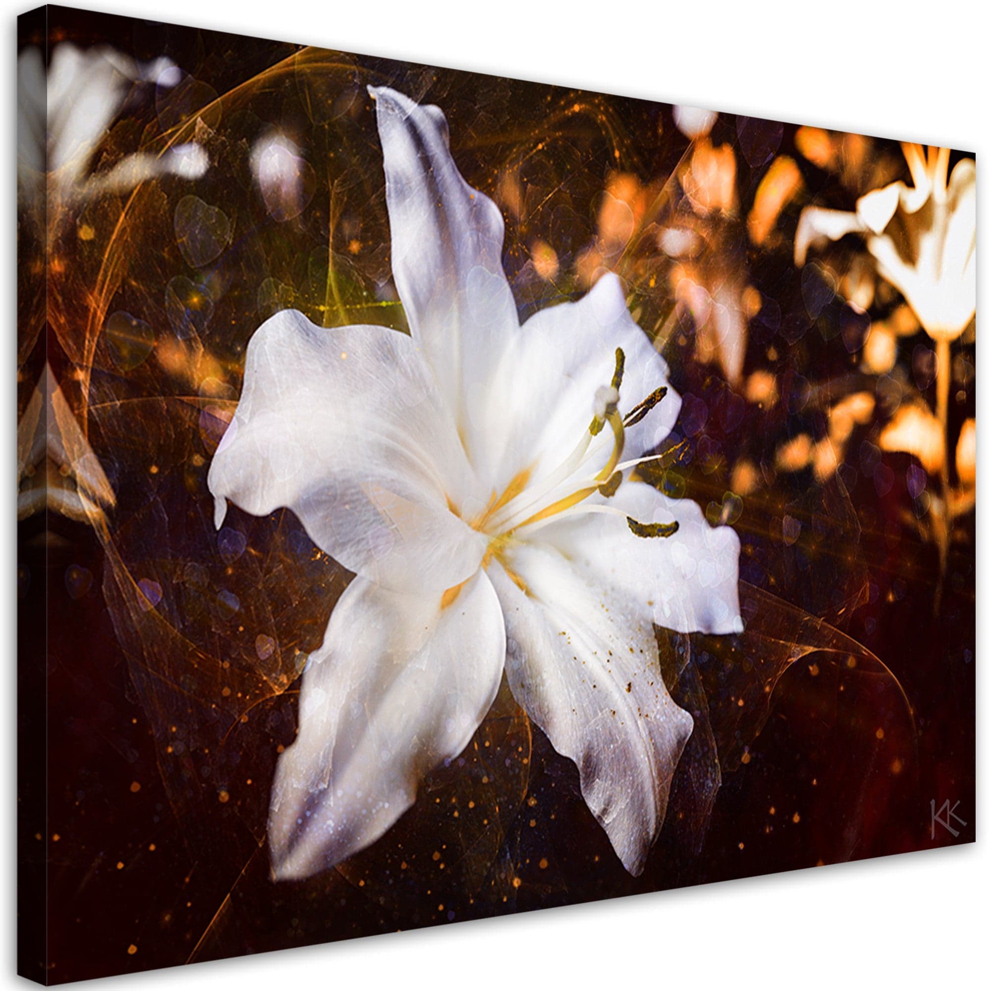 Quadro su tela, Lily bianco su uno sfondo marrone in Poster e stampe Collezione Casa - Trebisacce, commercioVirtuoso.it