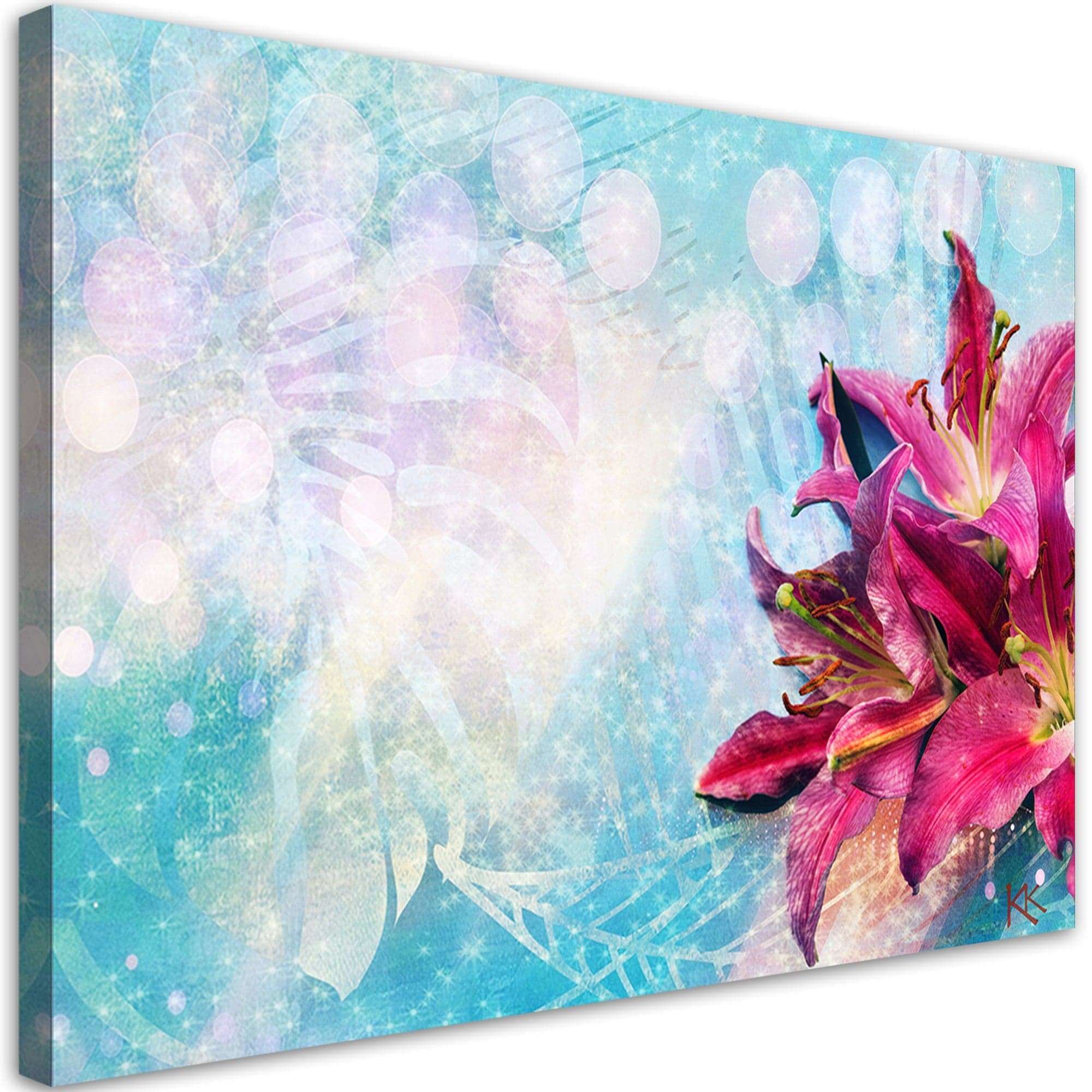 Quadro su tela, Fiori rosa su uno sfondo blu in Poster e stampe Collezione Casa - Trebisacce, commercioVirtuoso.it