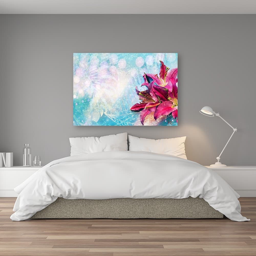 Quadro su tela, Fiori rosa su uno sfondo blu in Poster e stampe Collezione Casa - Trebisacce, commercioVirtuoso.it