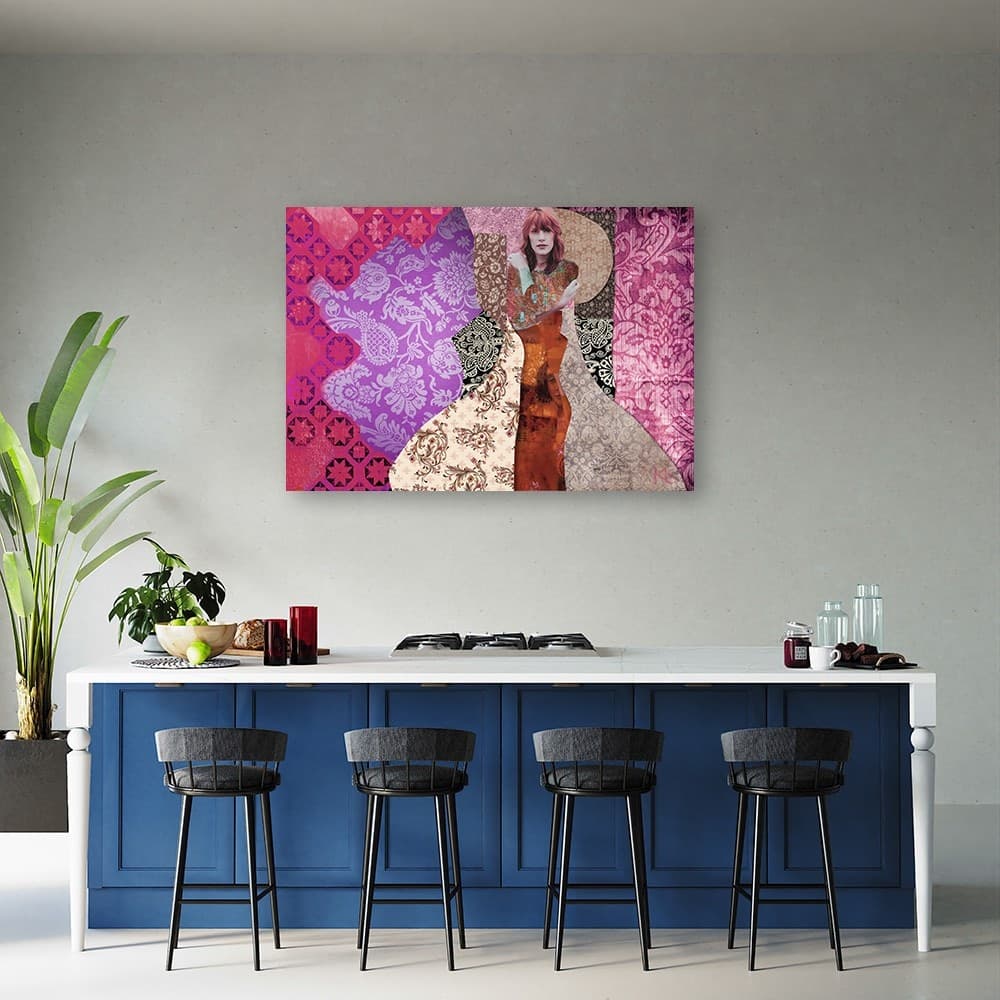 Quadro su tela, Una donna su uno sfondo decorativo in Poster e stampe Collezione Casa - Trebisacce, commercioVirtuoso.it