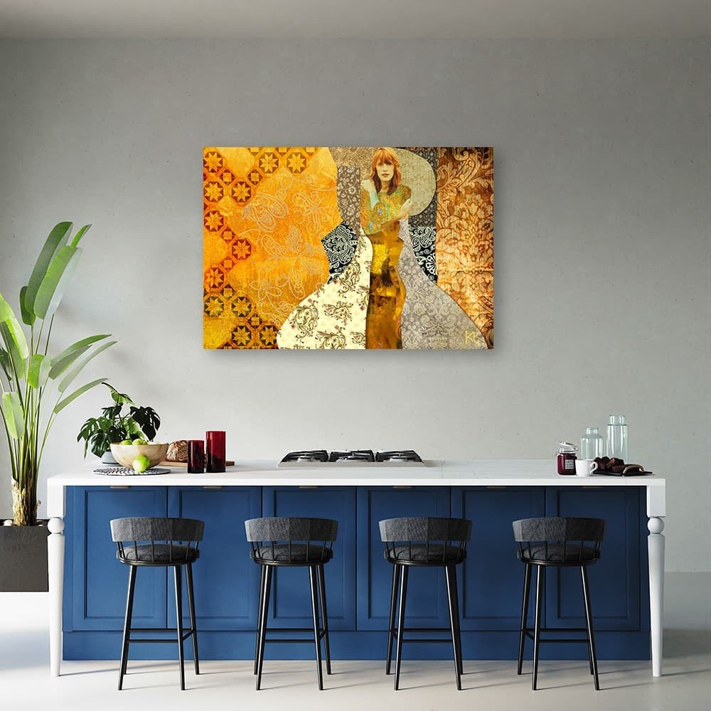 Quadro su tela, Una donna su uno sfondo decorativo in Poster e stampe Collezione Casa - Trebisacce, commercioVirtuoso.it