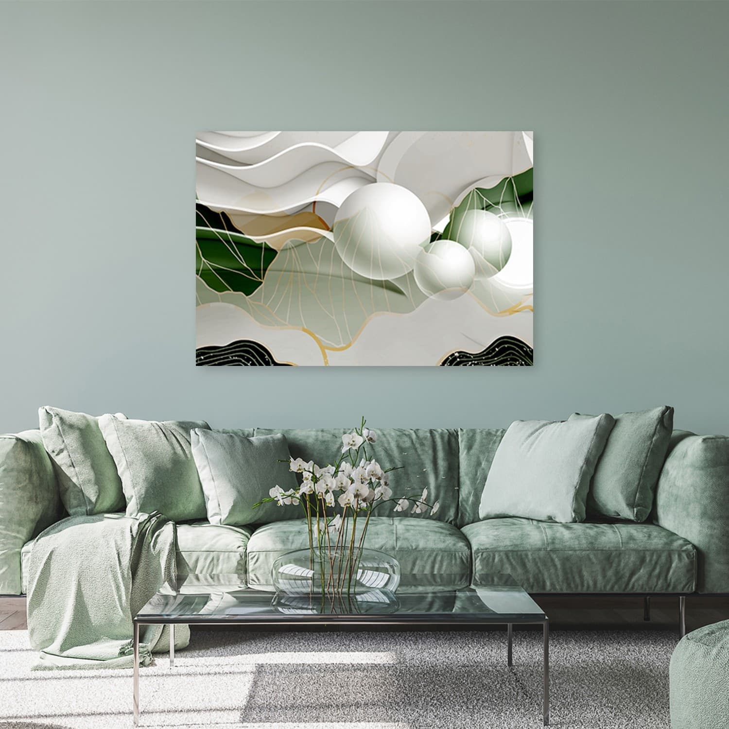 Quadro su tela, Astrazione verde con palline 3D in Poster e stampe Collezione Casa - Trebisacce, commercioVirtuoso.it