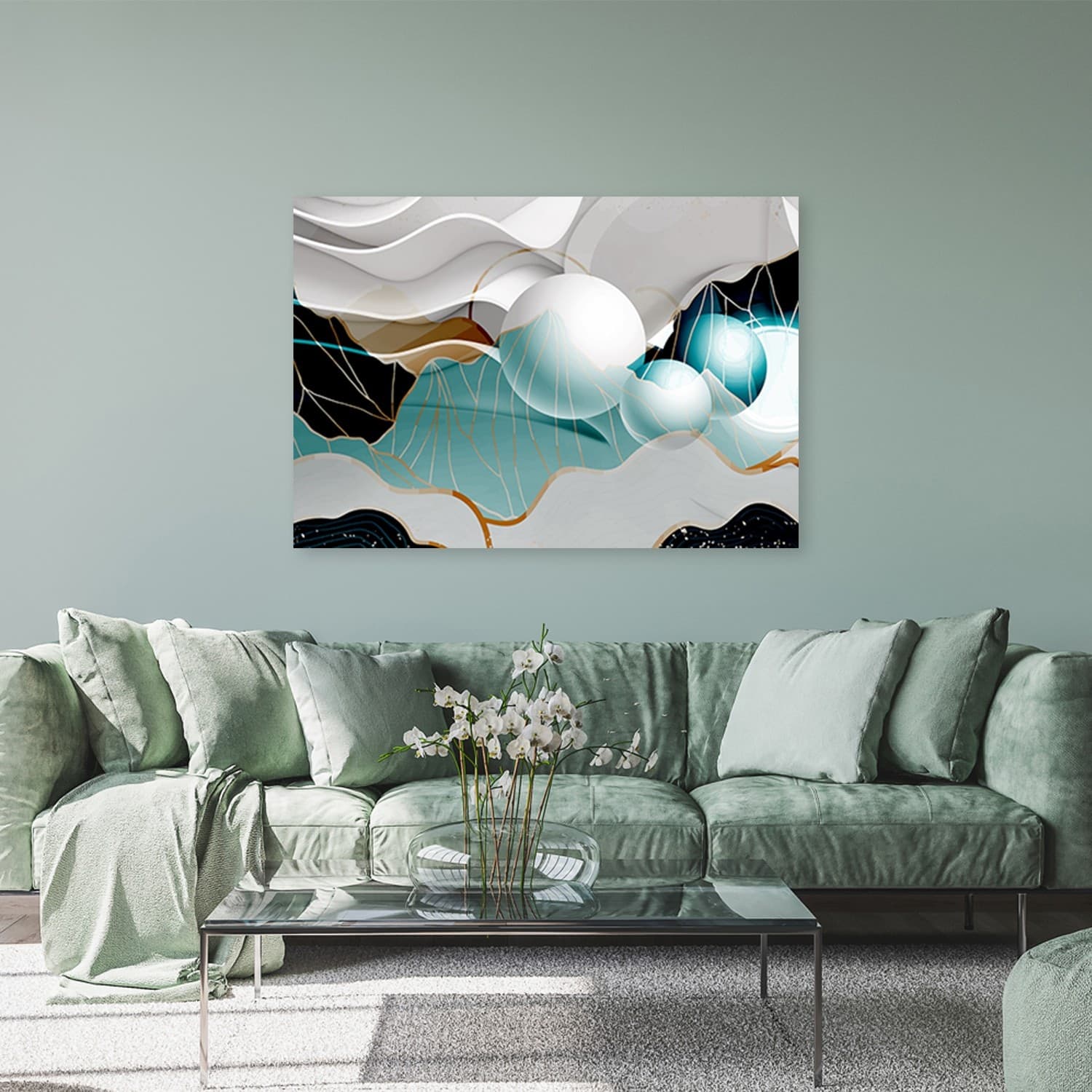 Quadro su tela, Astrazione turchese con palline 3D in Poster e stampe Collezione Casa - Trebisacce, commercioVirtuoso.it